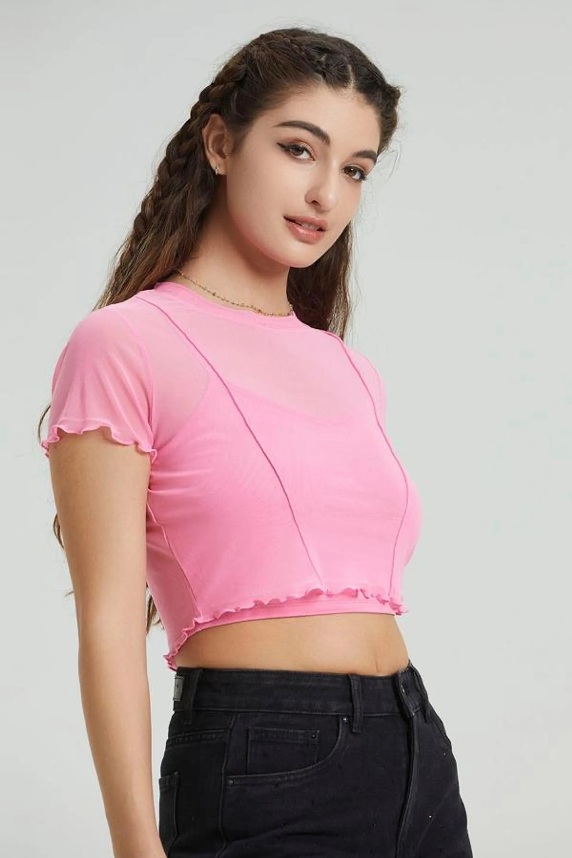 Polera mujer top lisa fsp rosado