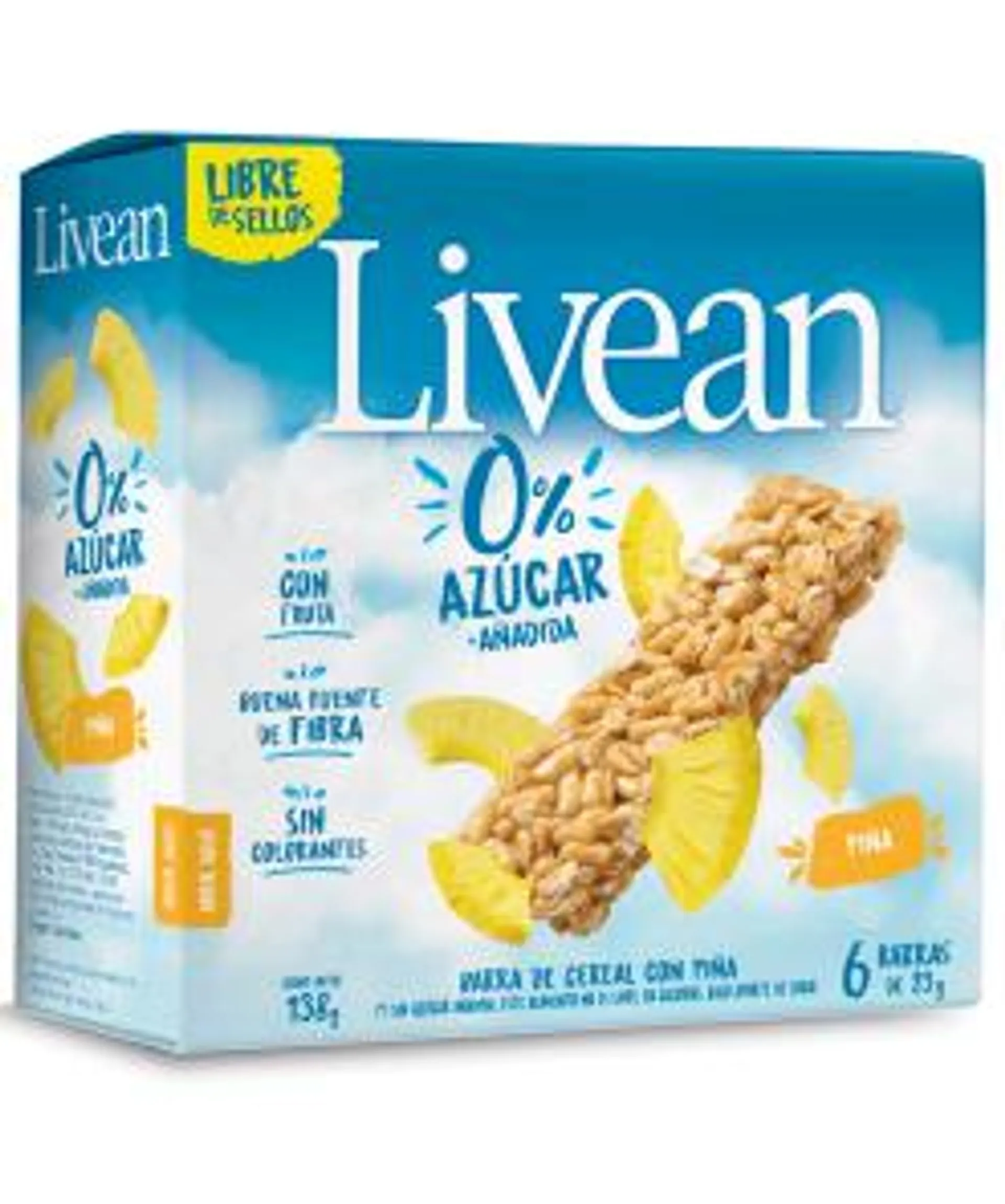 Barras De Cereal Con Piña 0% Azúcar Livean 23 Gr 6 Und