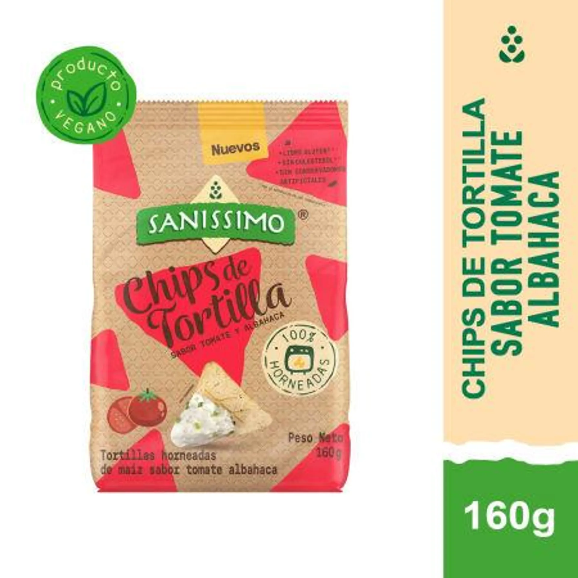 Sanissimo - Chips Tortillas Sabor Tomate Y Albahaca, 160 g