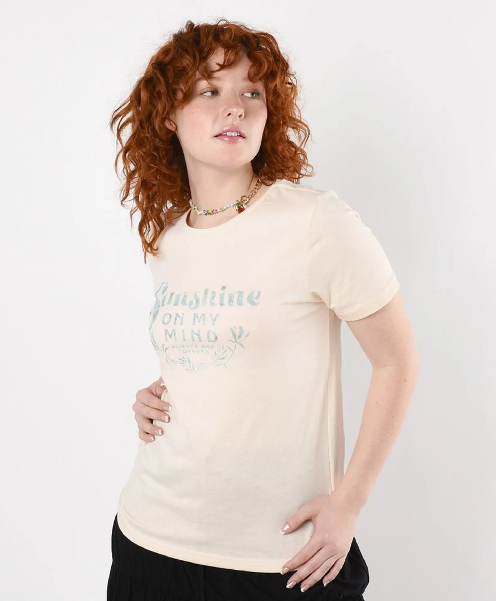 Polera mujer estampado sunshine brillos