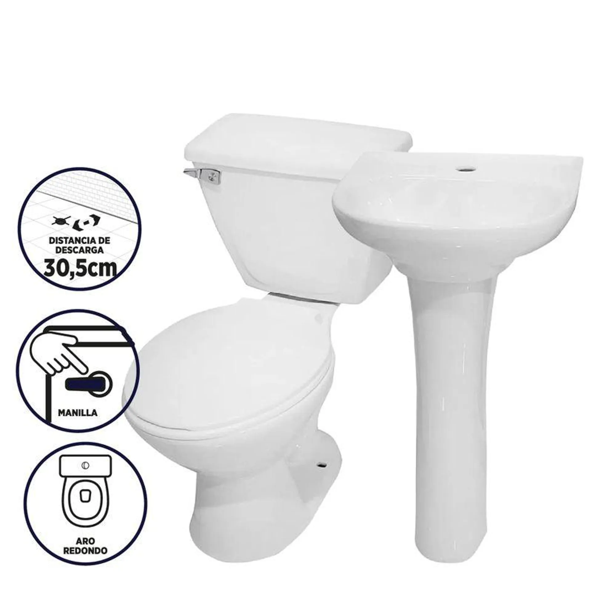 Sala De Baño Viena 4 pz Descarga A Piso 30,5 cm Blanco