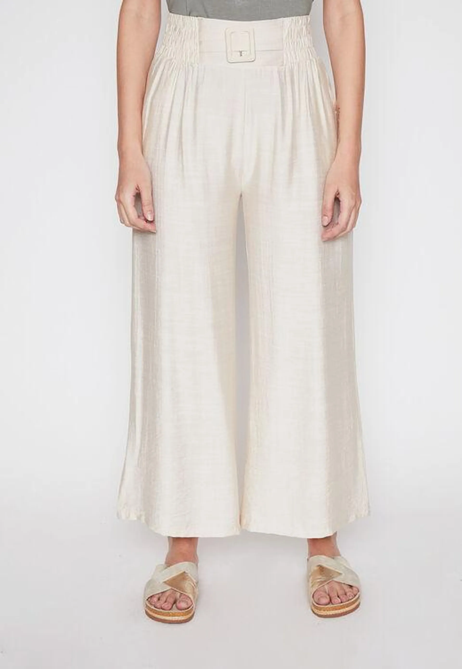 Pantalon Mujer Beige Wide Leg Family Shop