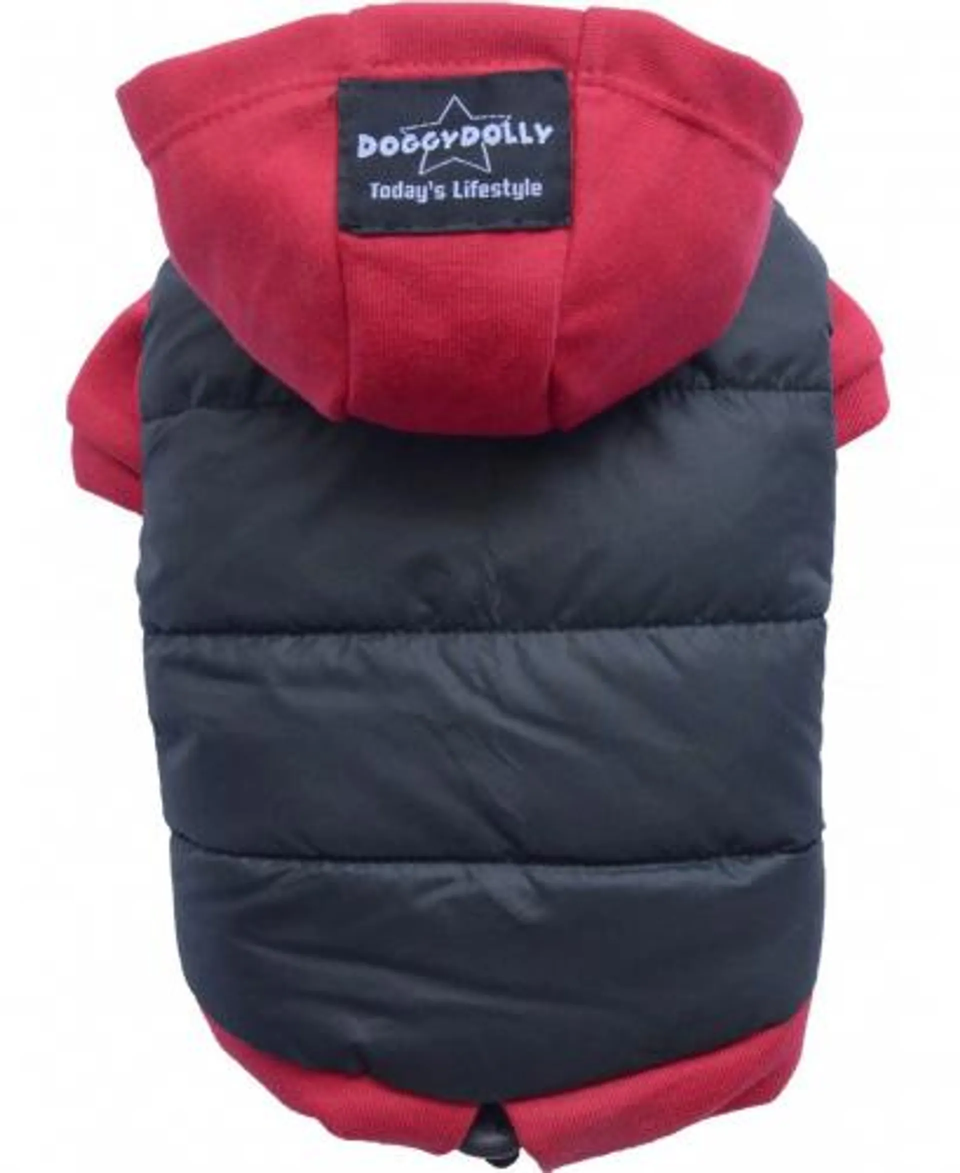 PARKA IMPERMEABLE LARGE DOGGY DOLLY ROJA Y NEGRA CON GORRO (TALLA L)