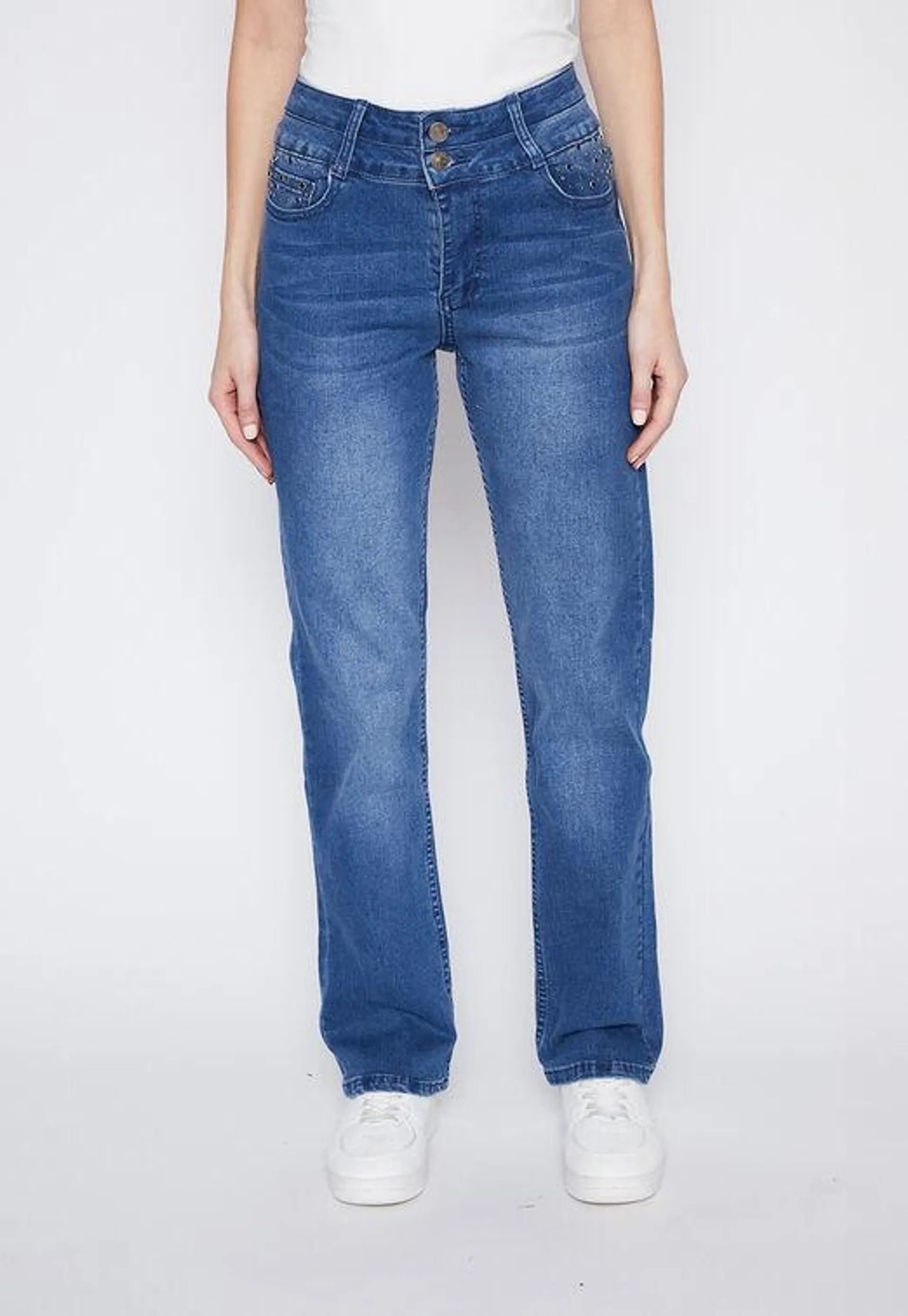 Jeans Mujer Azul Recto Piedra Family Shop