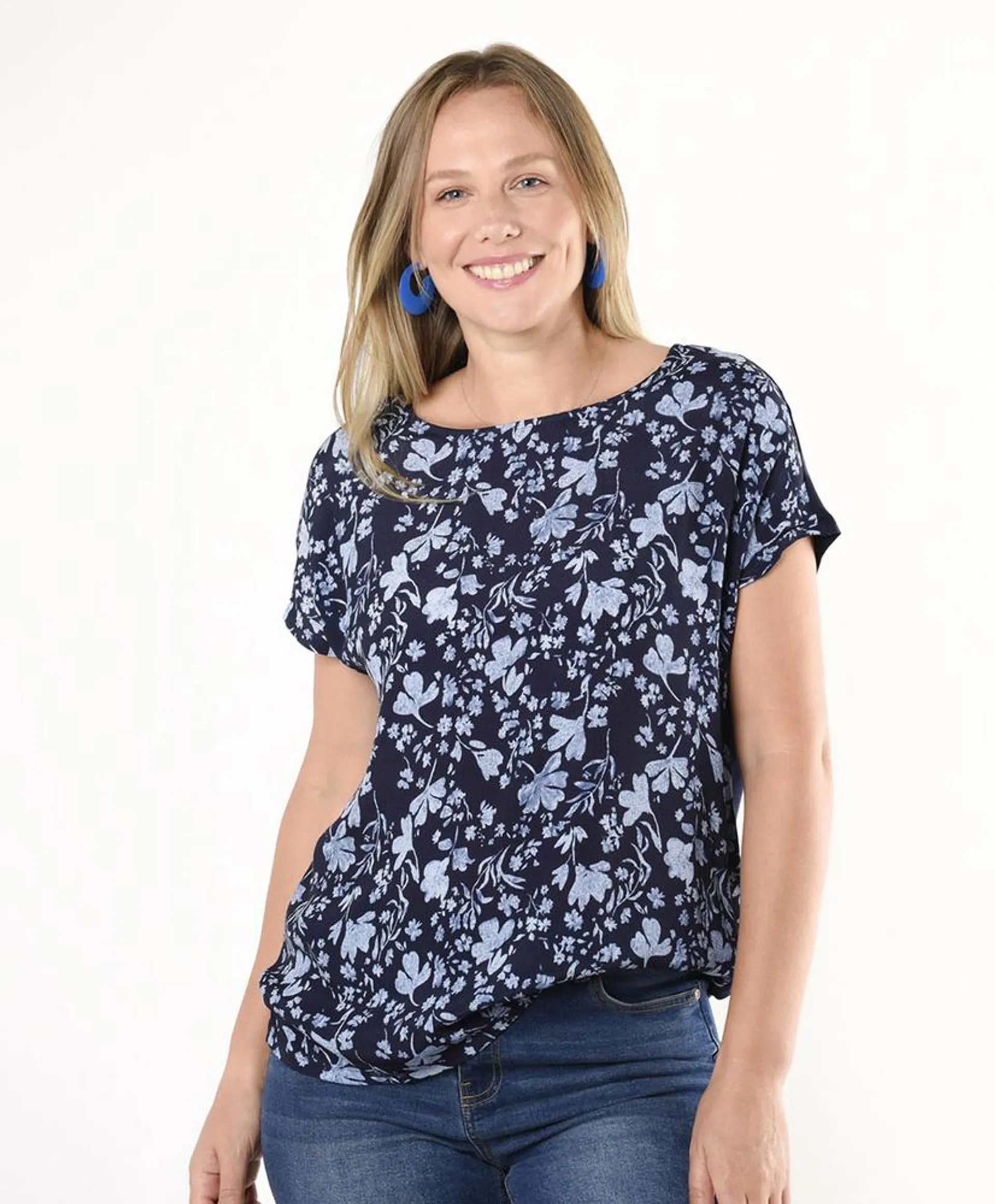 Polera mujer mix floreado y liso