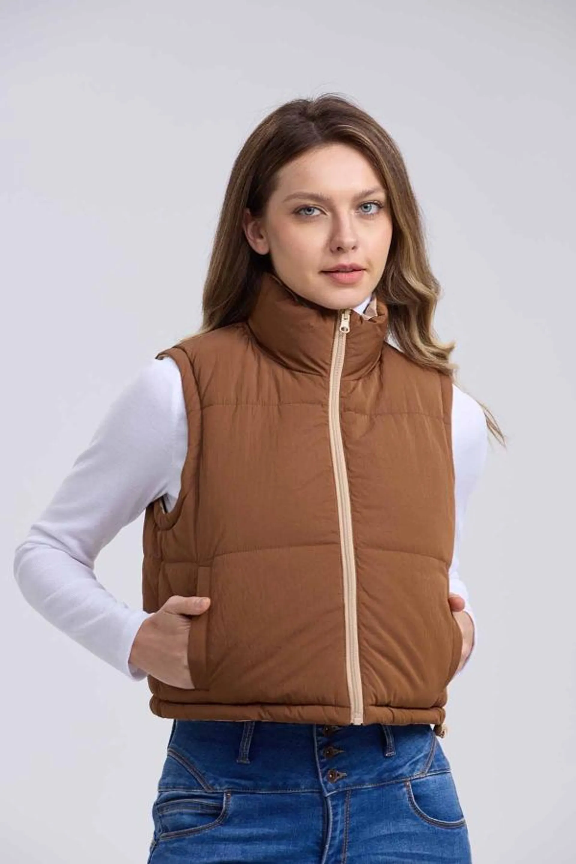 Parka mujer puffa bicolor reversible cafÉ