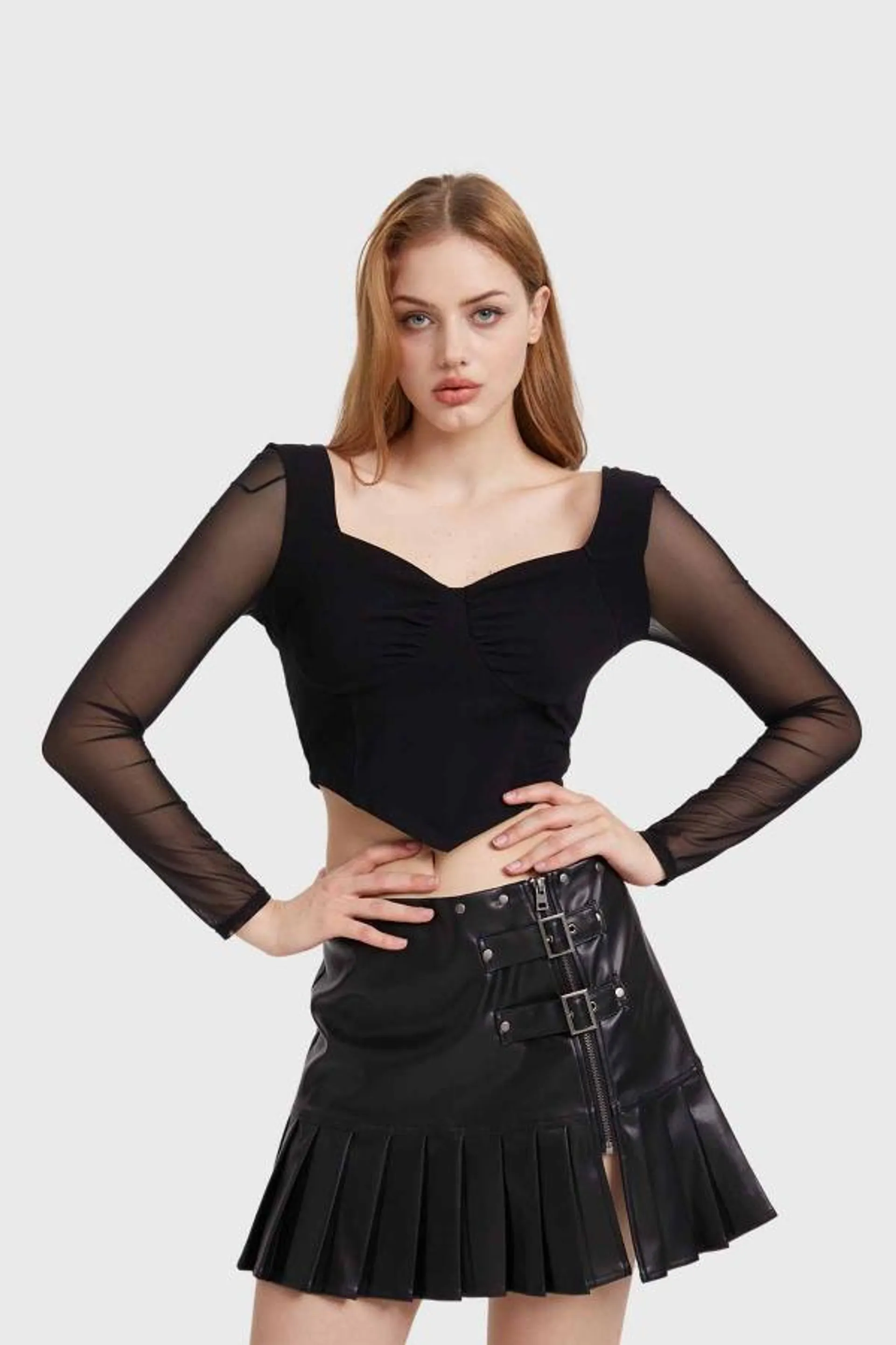 Polera mujer tipo corset negro