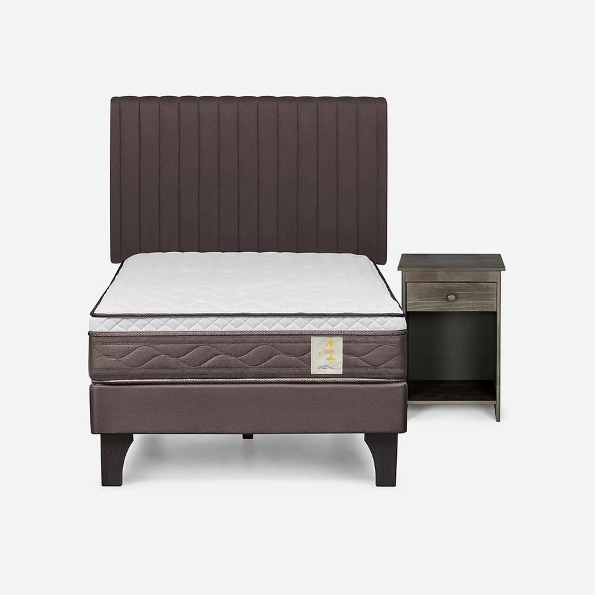 Cama New Style 4 Plus 1 Plaza + Respaldo Lucio y Velador Tabor