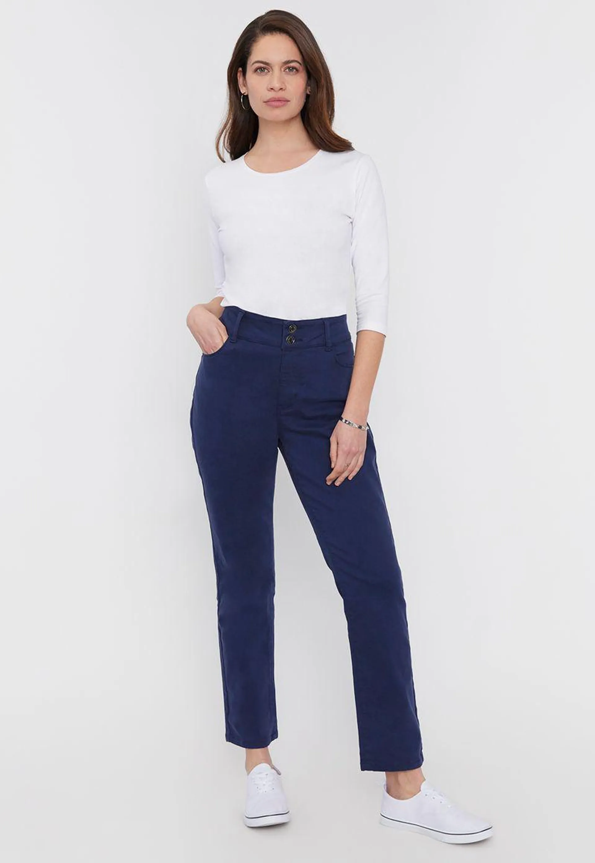 Jeans Mujer Color 2 Botones Push Up Navy