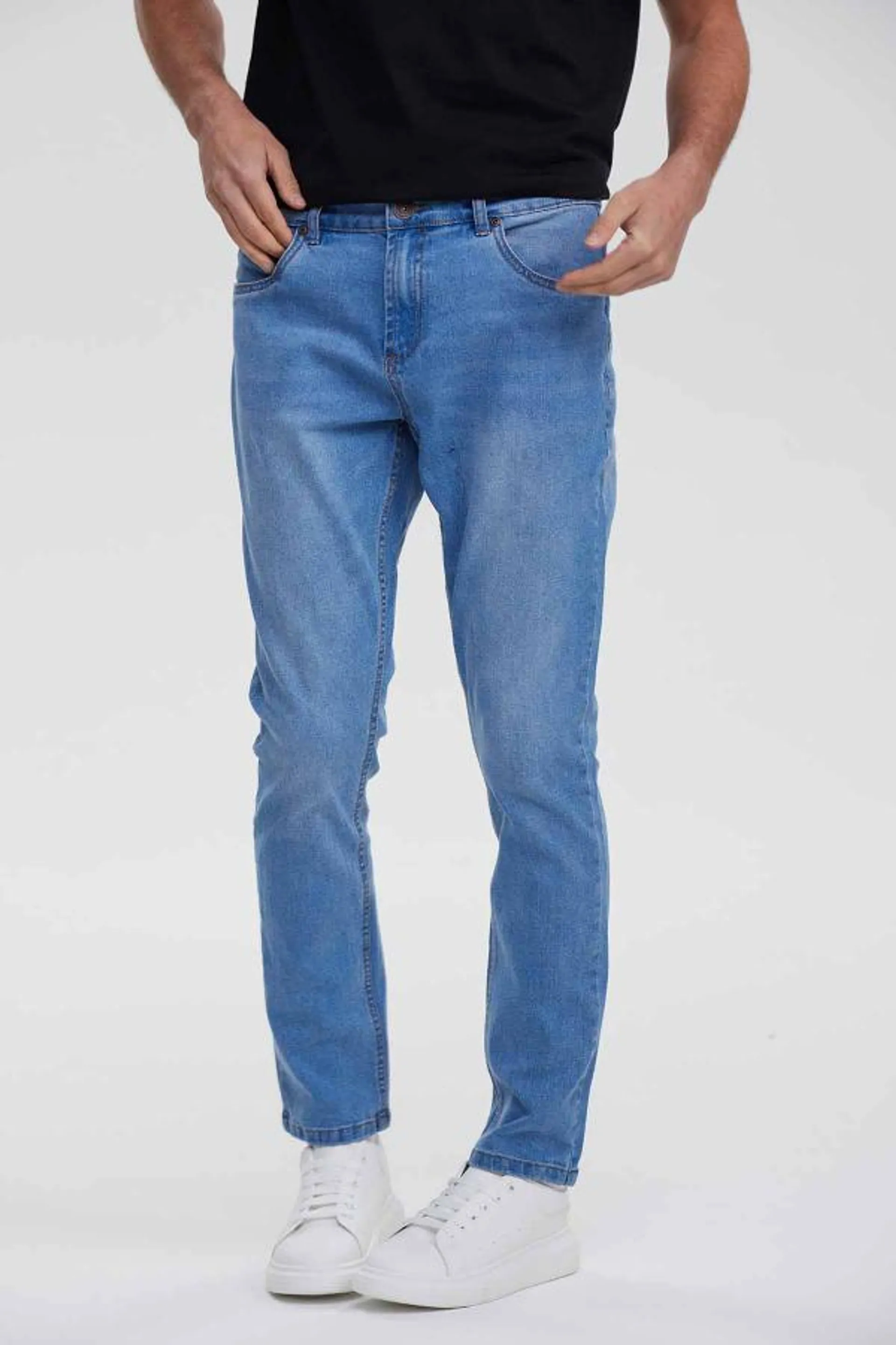 Jeans hombre slim denim lavado azul