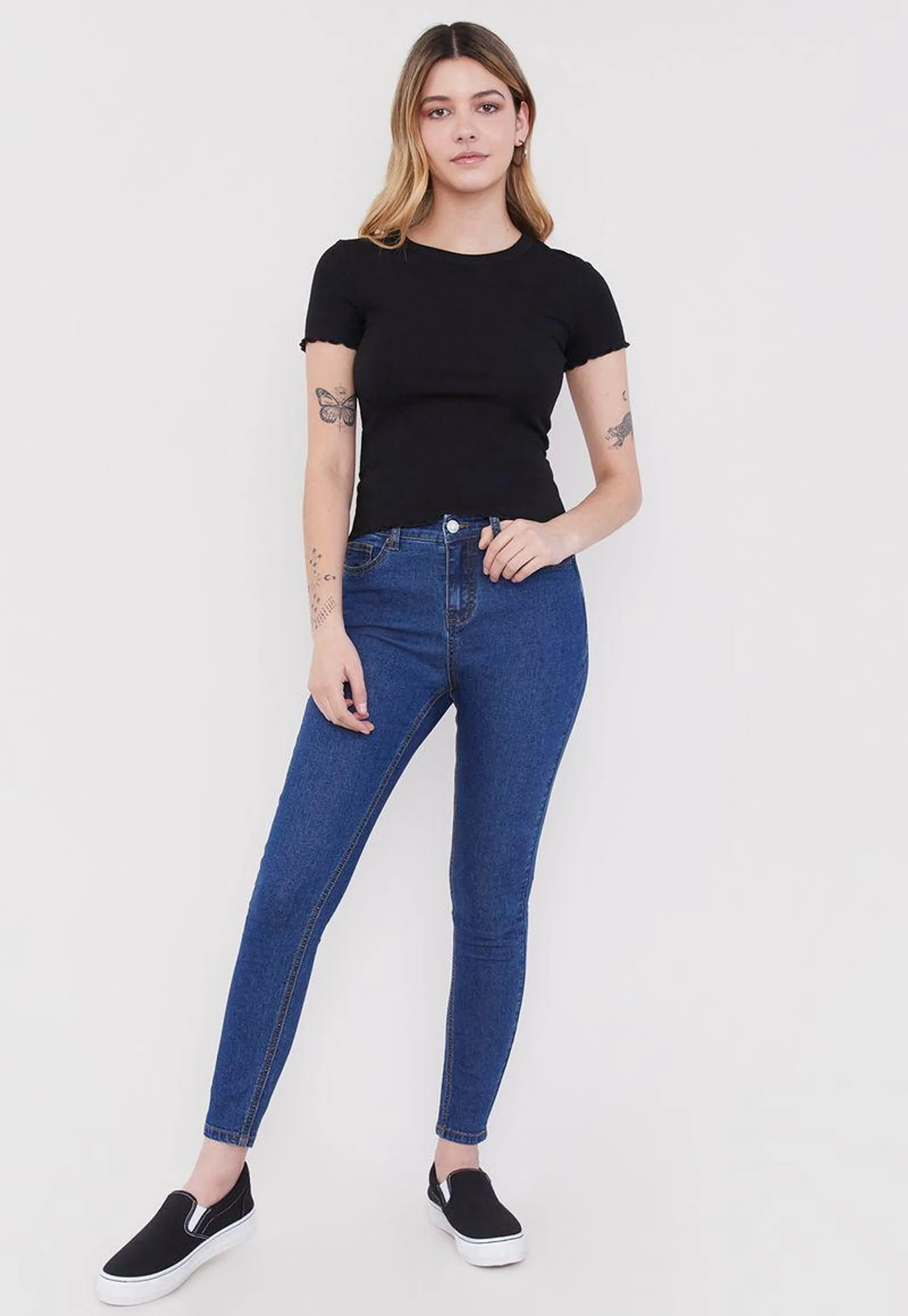 Jeans Mujer Básico Skinny 5 Bolsillos Azul O