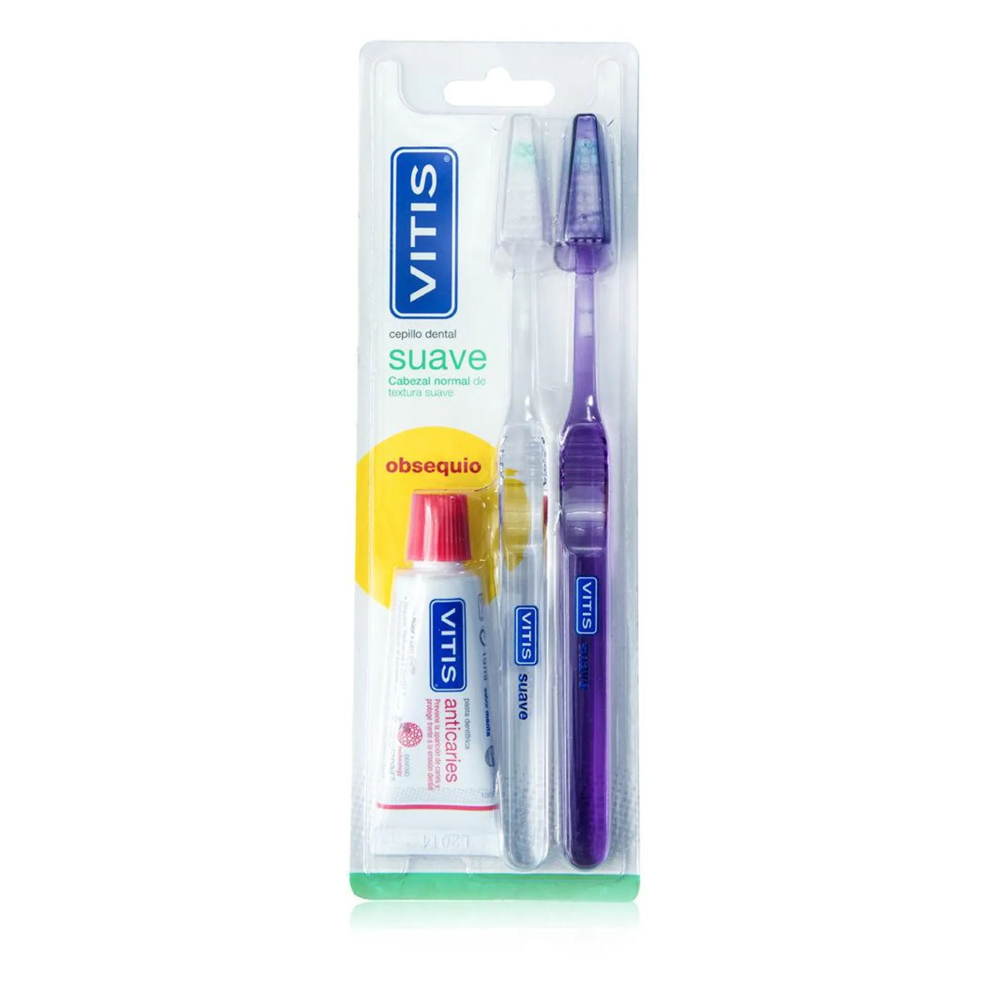 Pack 2 Cepillo de Dientes VITIS Suave Duplo + Mini Pasta 15ml