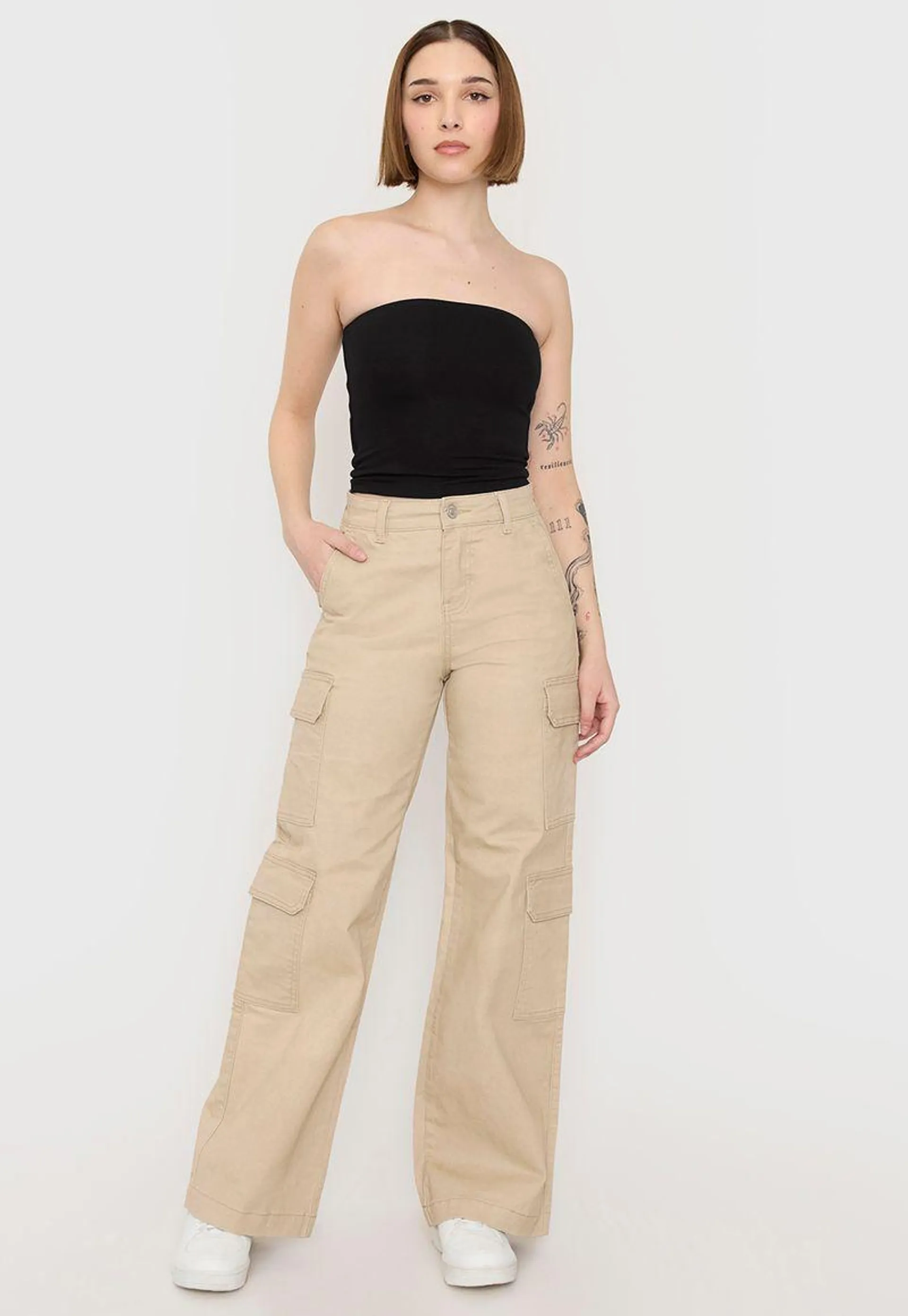 Jeans Mujer Beige Cargo