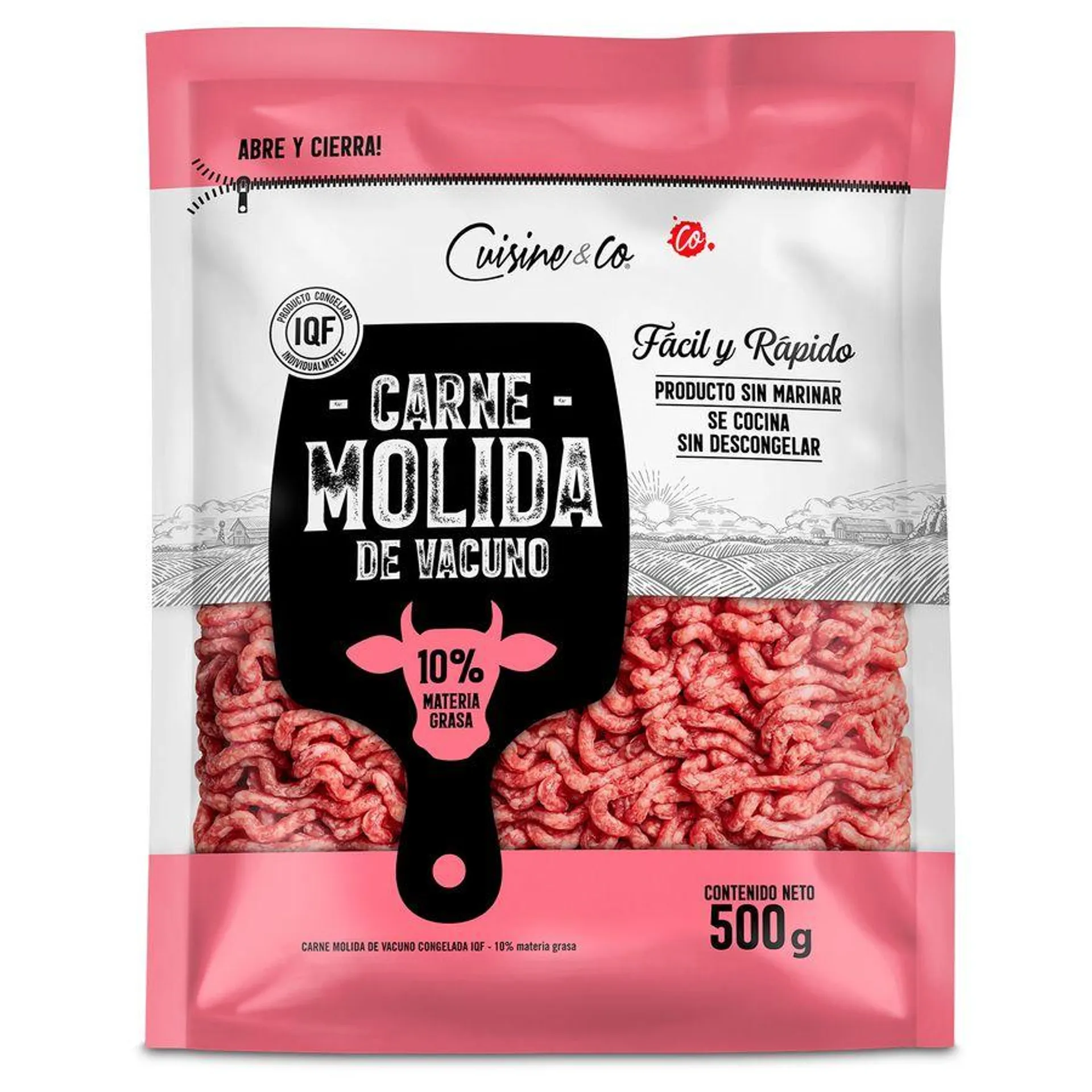 Carne Molida Vacuno 10% Grasa Congelada 500 g