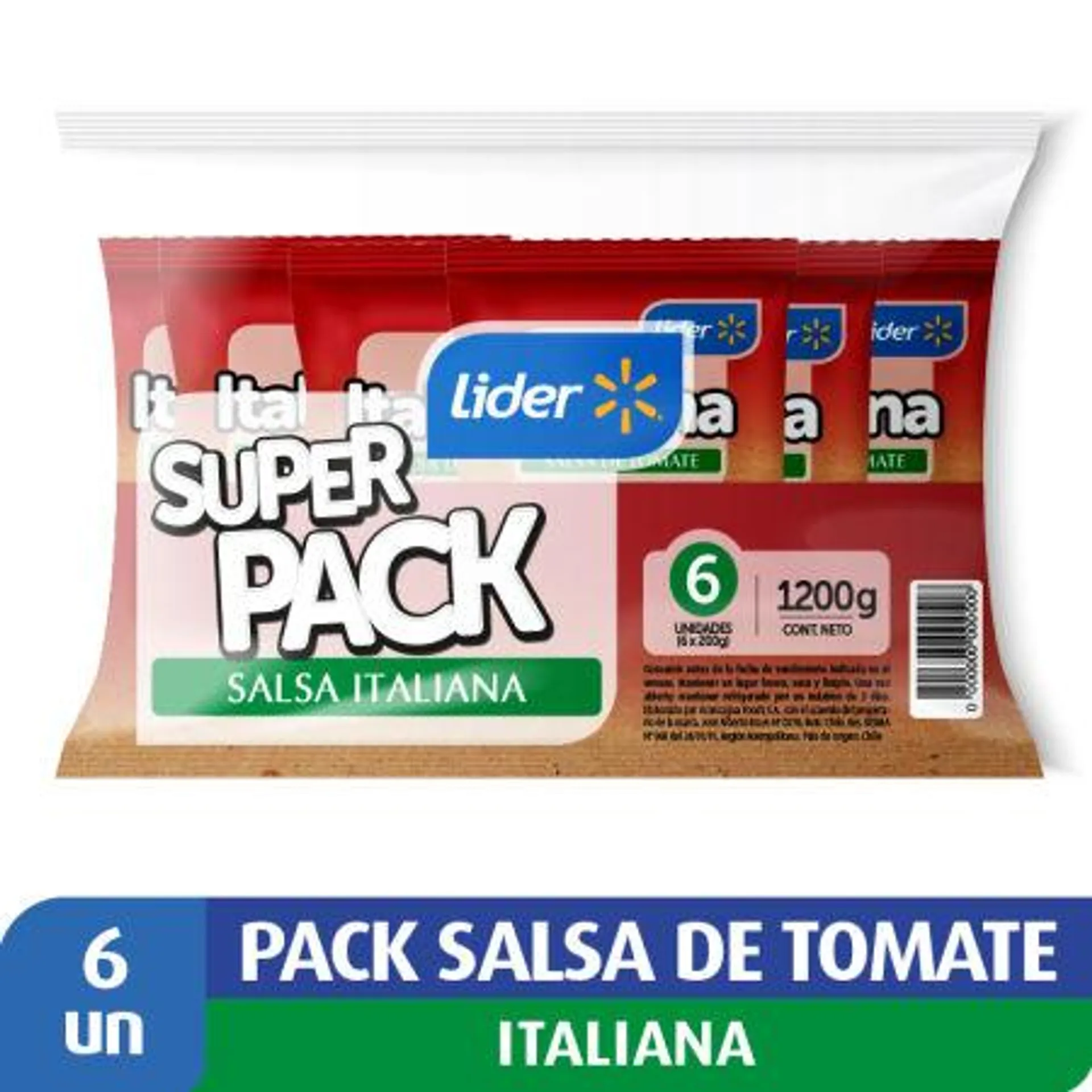 Lider - Pack De 6 Salsas De Tomates Italiana, 1200 g