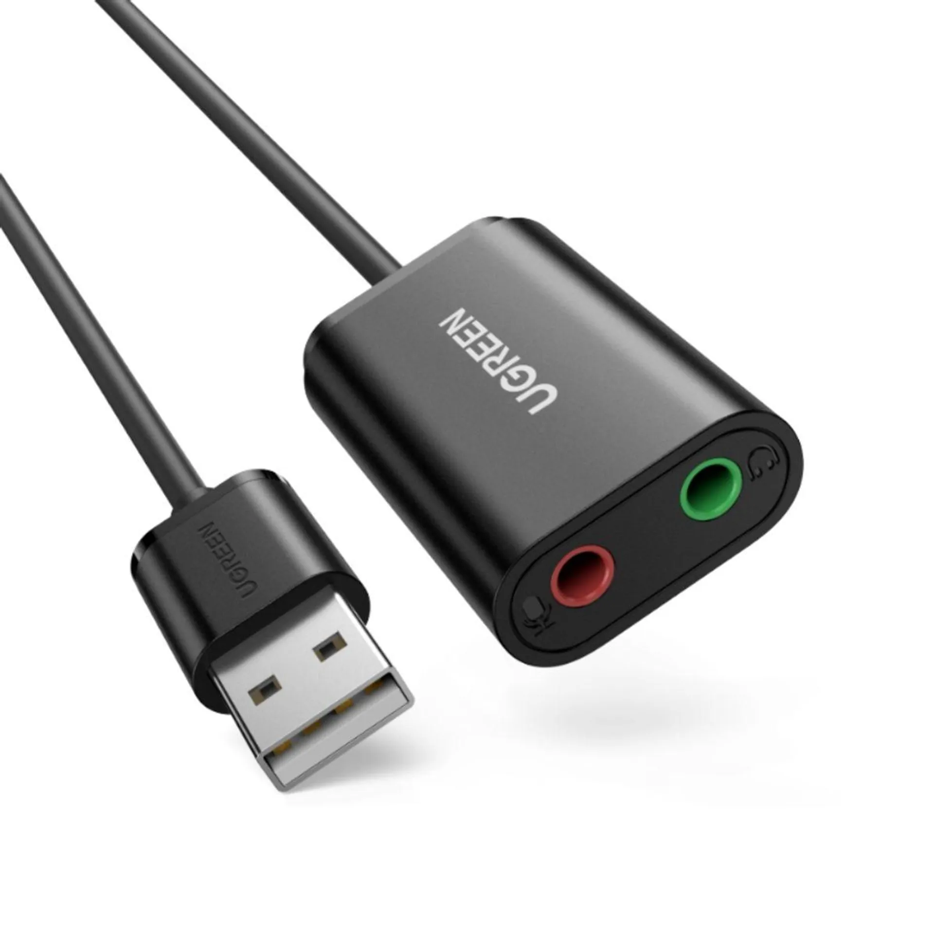 UGREEN TARJETA DE AUDIO EXTERNA USB-A/ 2JACK 3.5MM M/2H (AUDIO ESTEREO + MIC) 15CM NEGRO US205