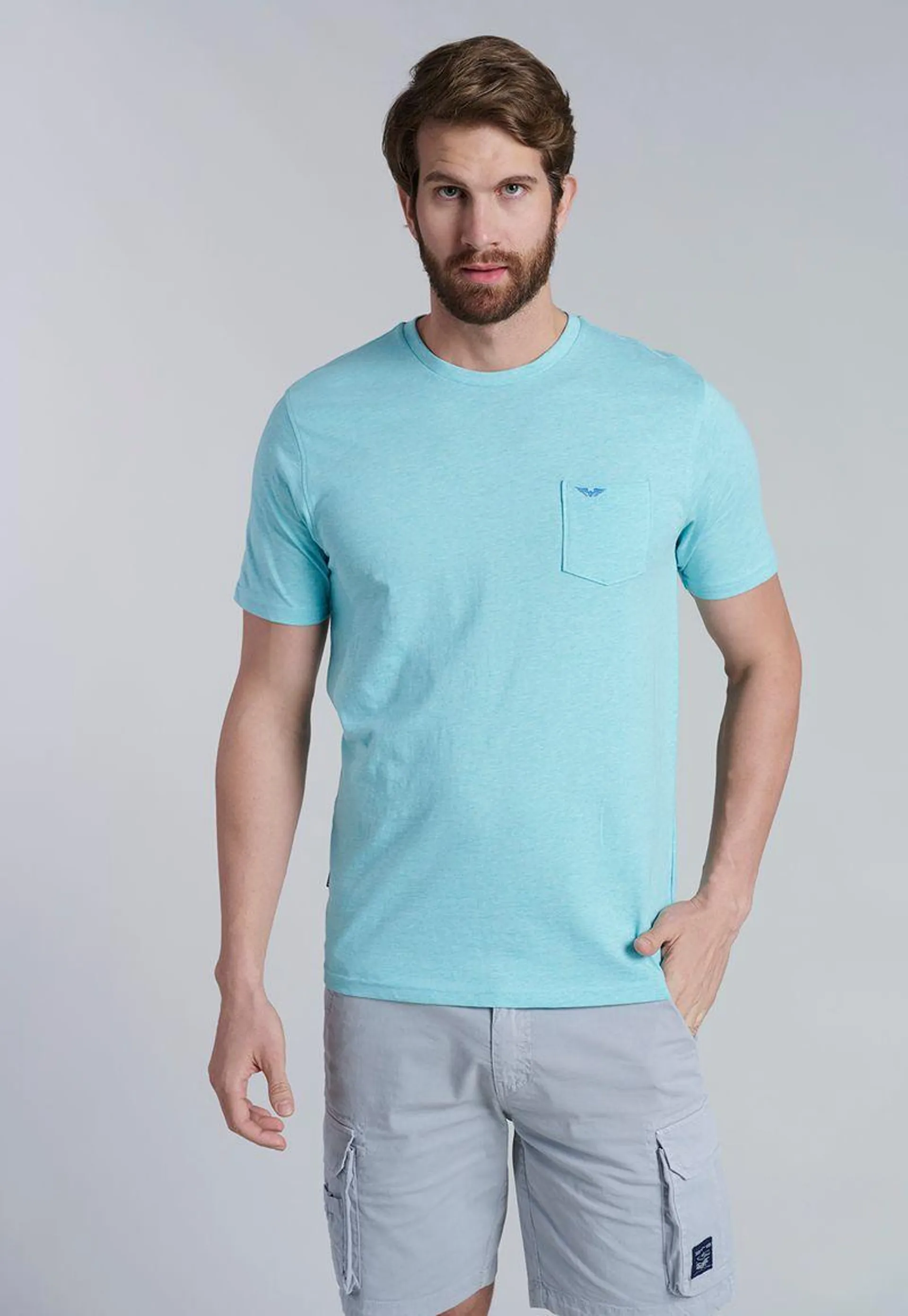 Polera Bolsillo Houston Lt Turquoise Melange