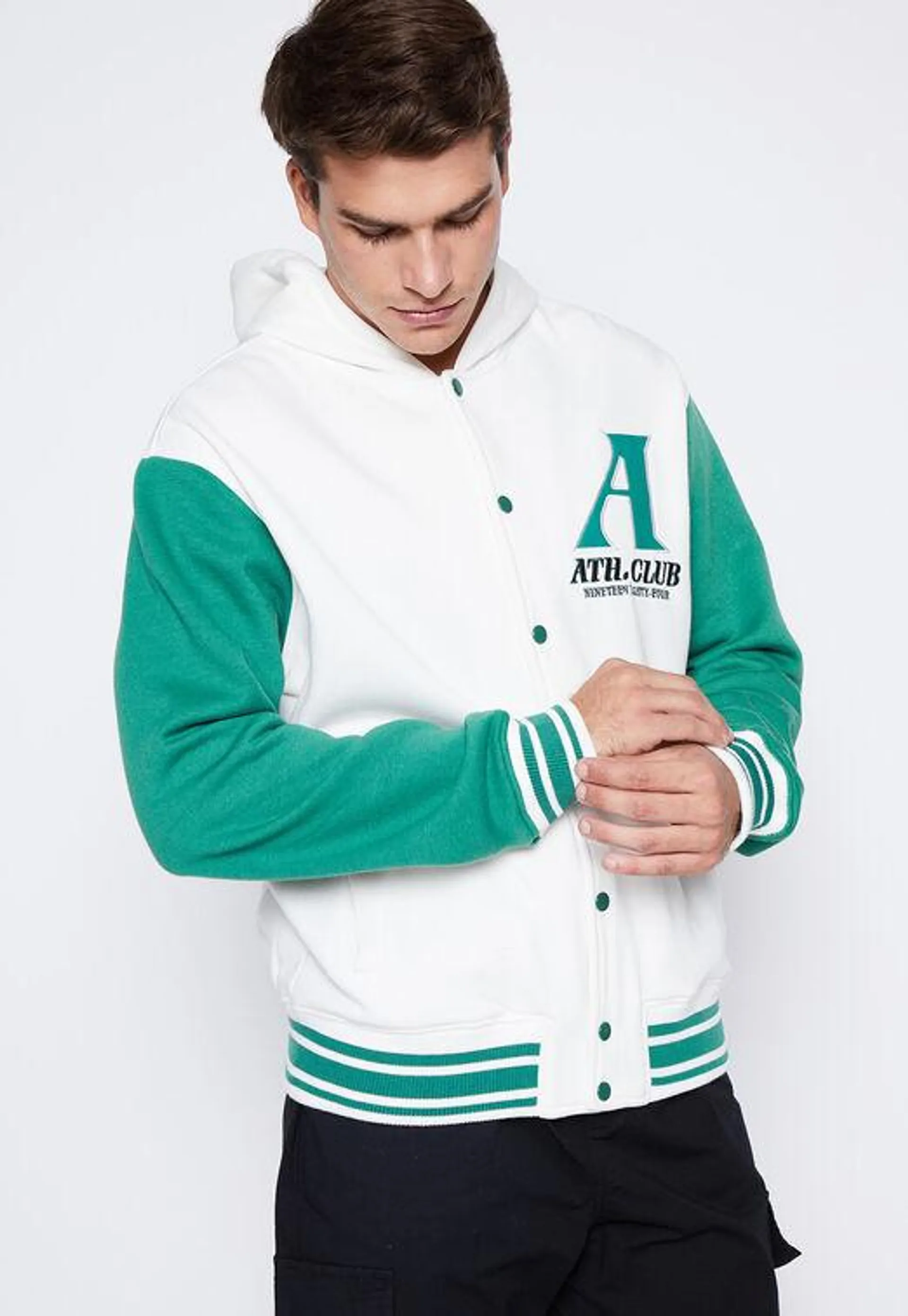 Chaqueta Hombre Blanco College Franela Con Gorro Family Shop