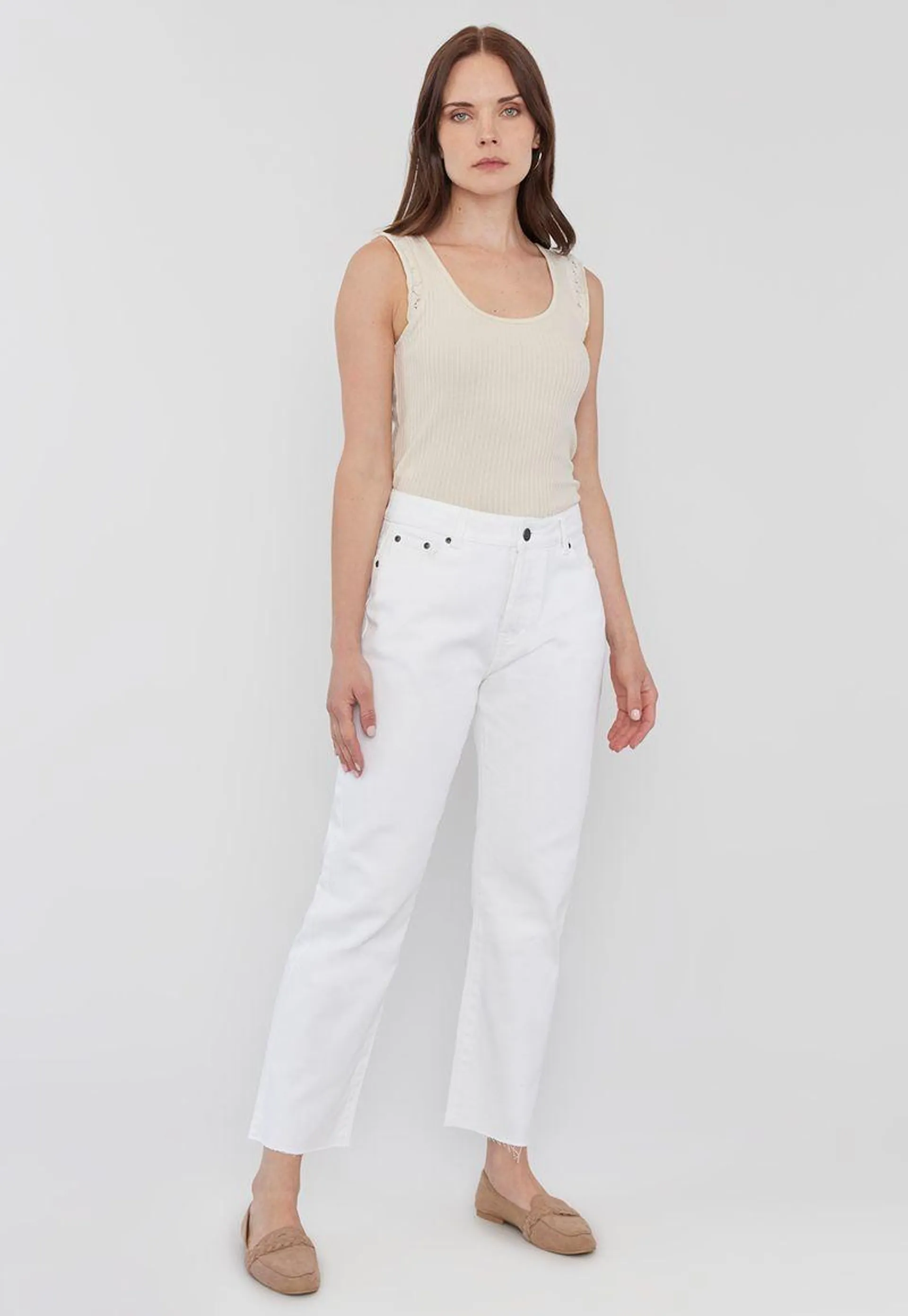 Jeans Mujer Recto Tiro Alto Blanco