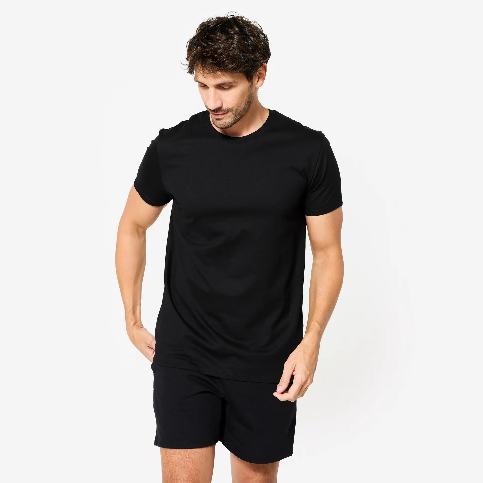 Camiseta de fitness manga corta para Hombre Domyos 100 negro