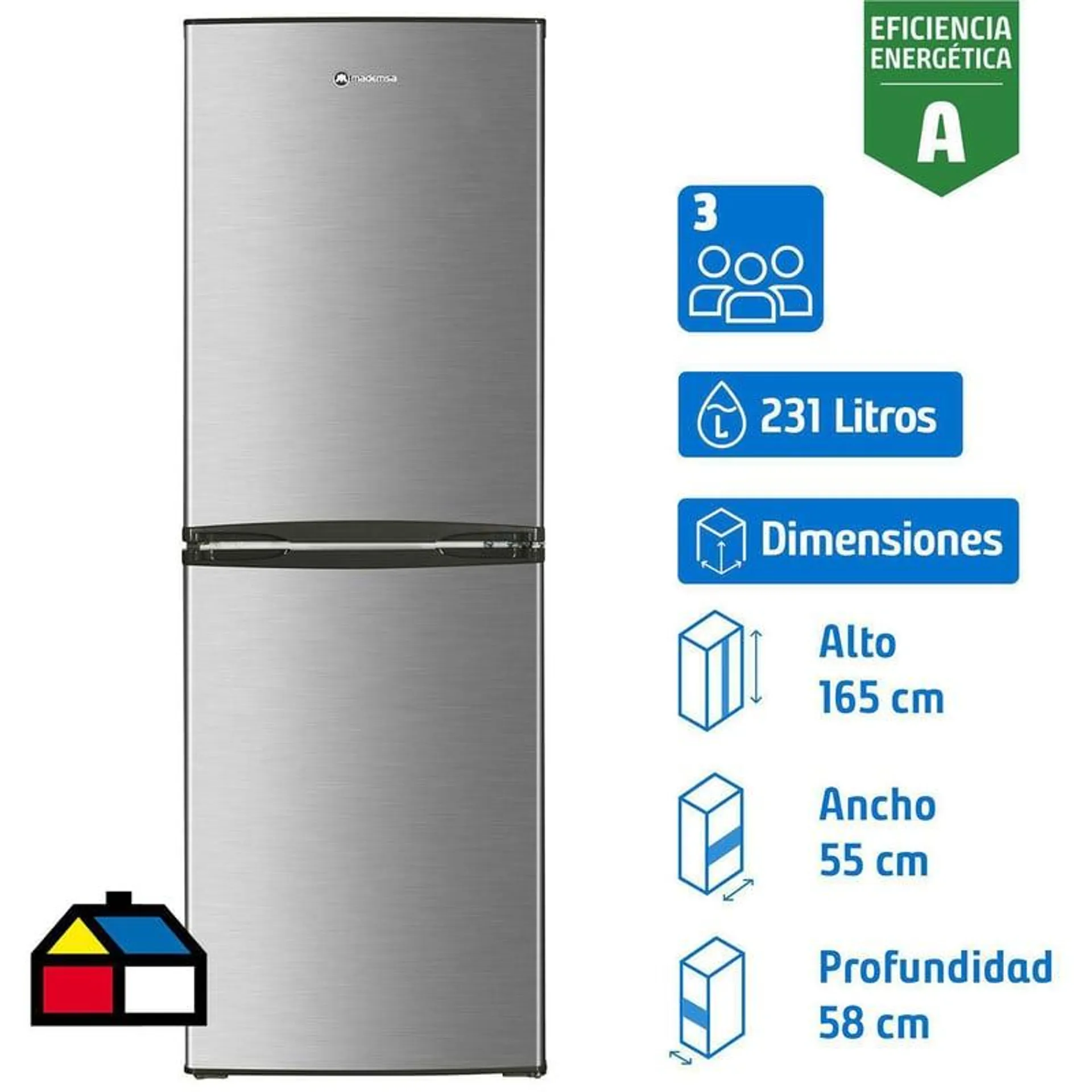 Refrigerador Bottom Freezer Frío Directo 231 Litros Inox Nordik 415 Plus