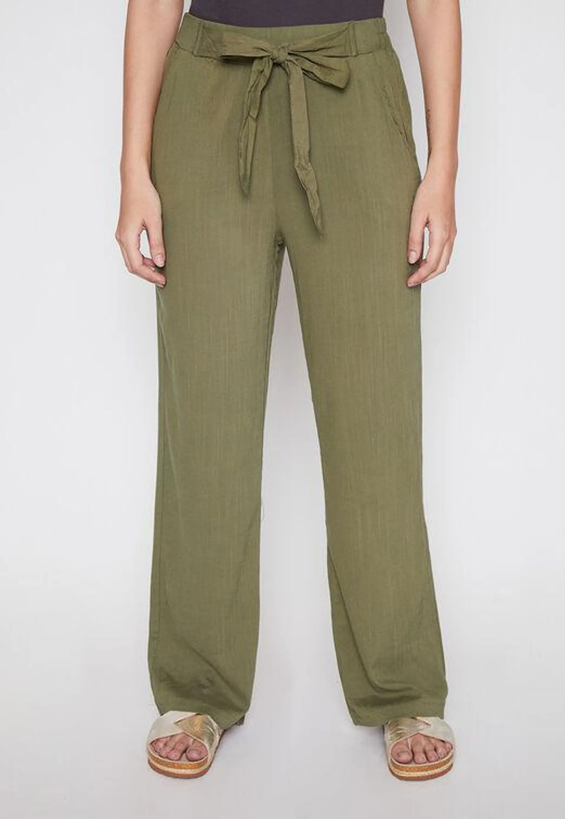 Pantalon Mujer Verde Palazzo Liso Family Shop