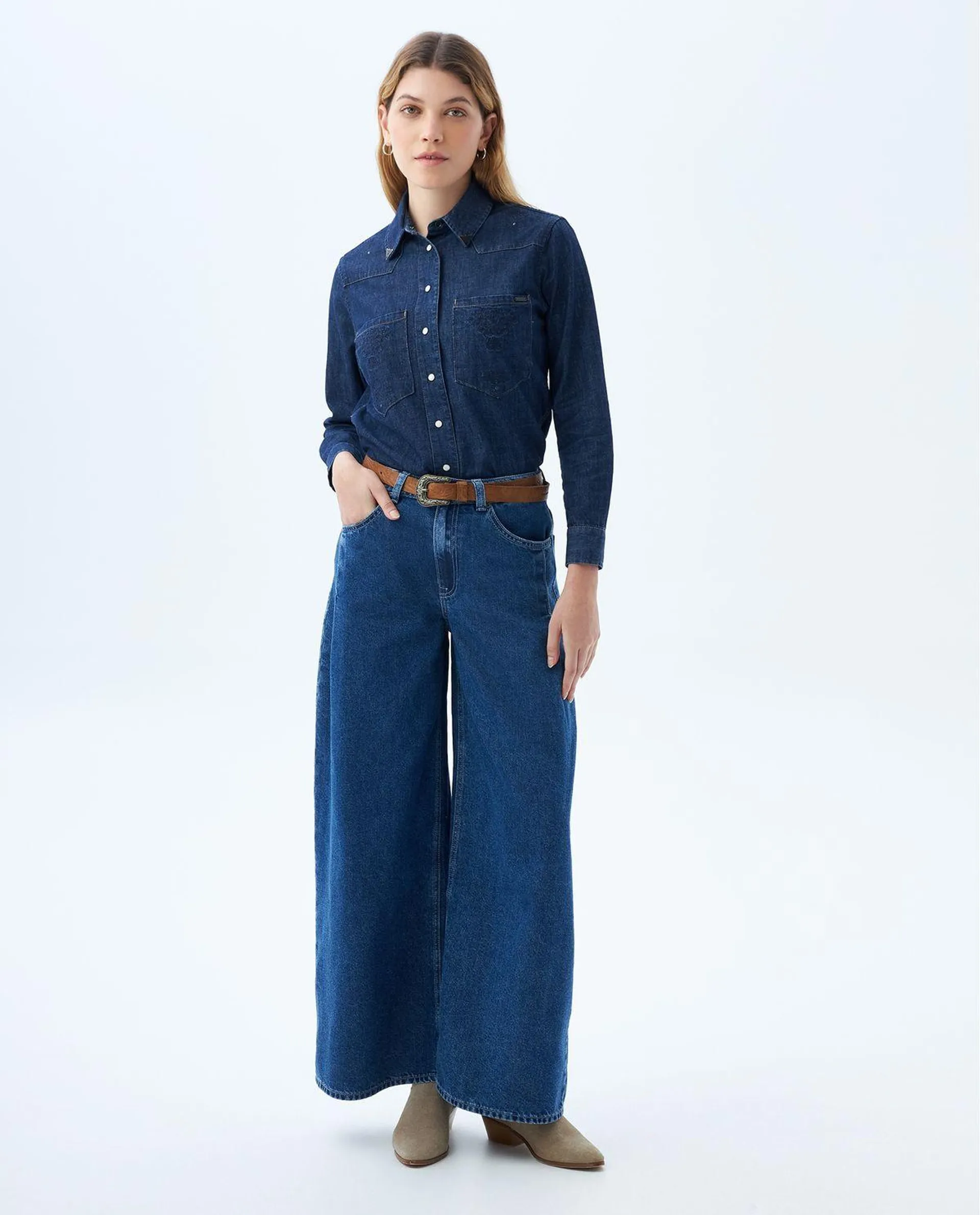 Jean Wide Leg tono medio para mujer