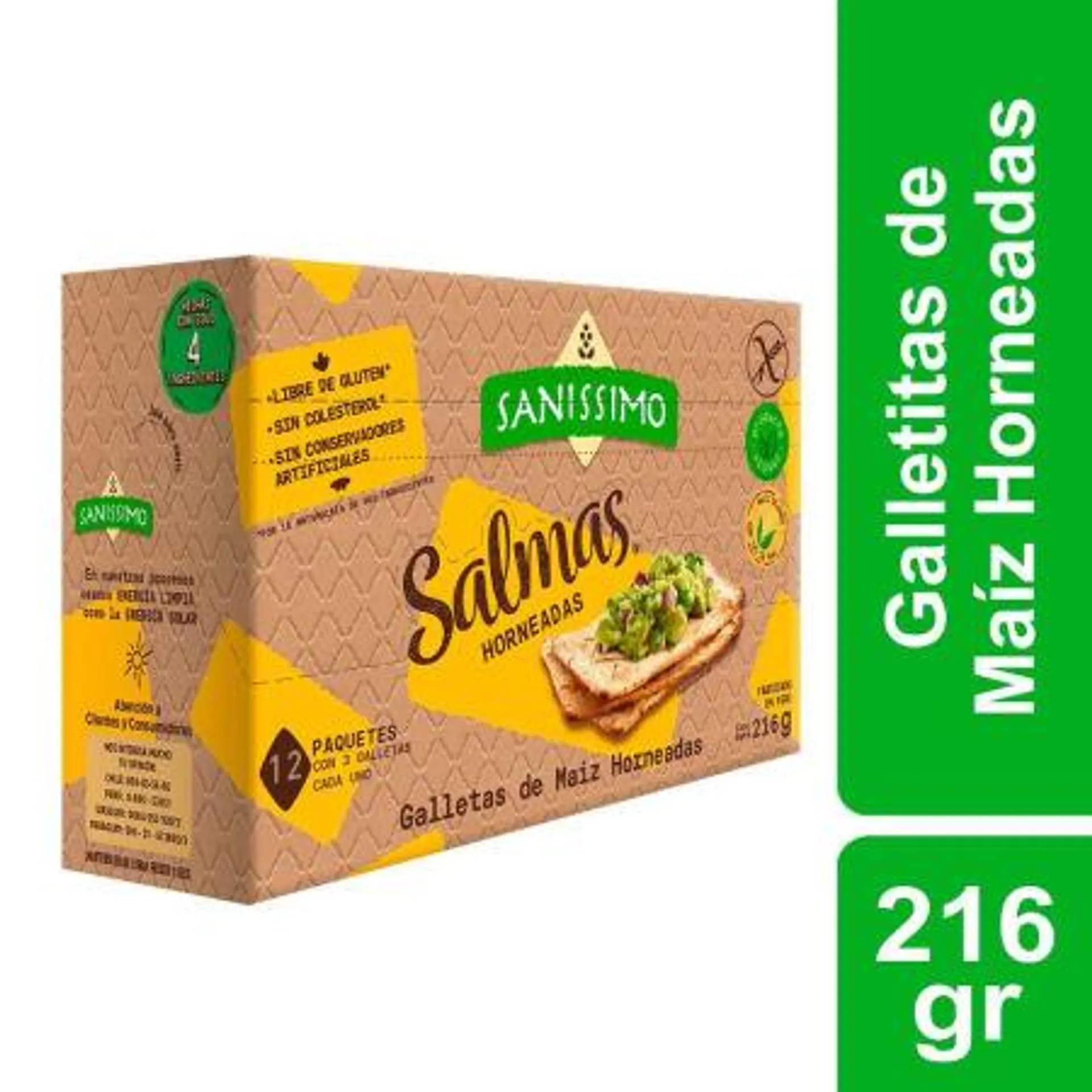 Sanissimo - Galletas De Maíz Salmas Sin Gluten 12P, 216 gr