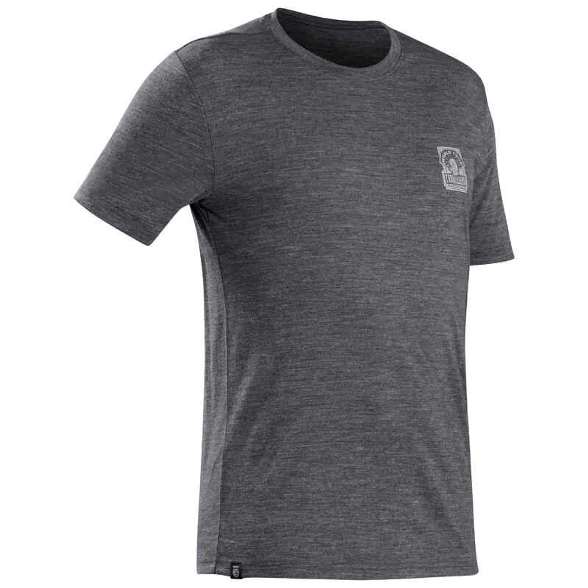 Polera lana merina de trekking viaje TRAVEL 100 gris hombre