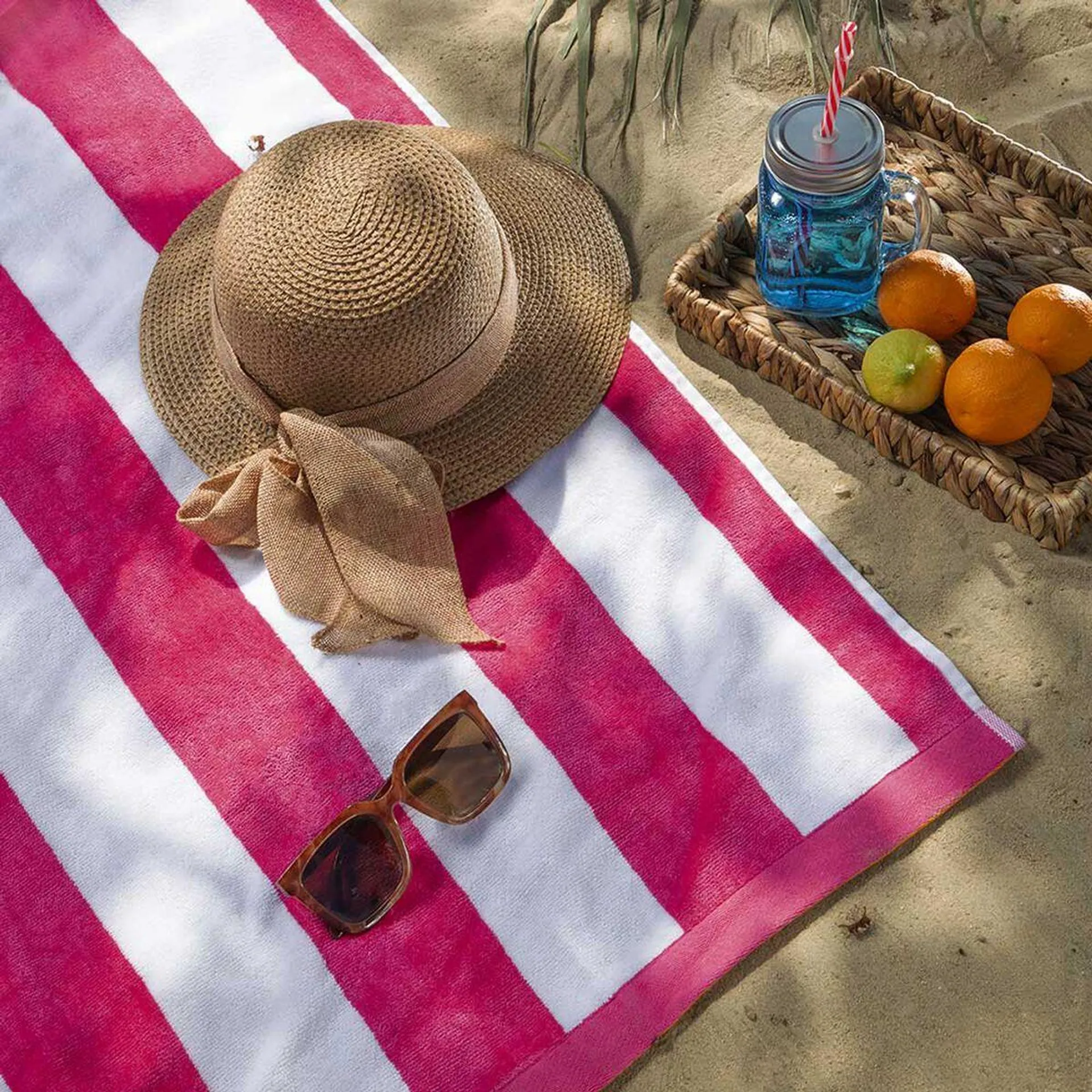 Toalla de Playa Bicolor Reversible Casanova Stripes Fucsia 86 x 160 cm