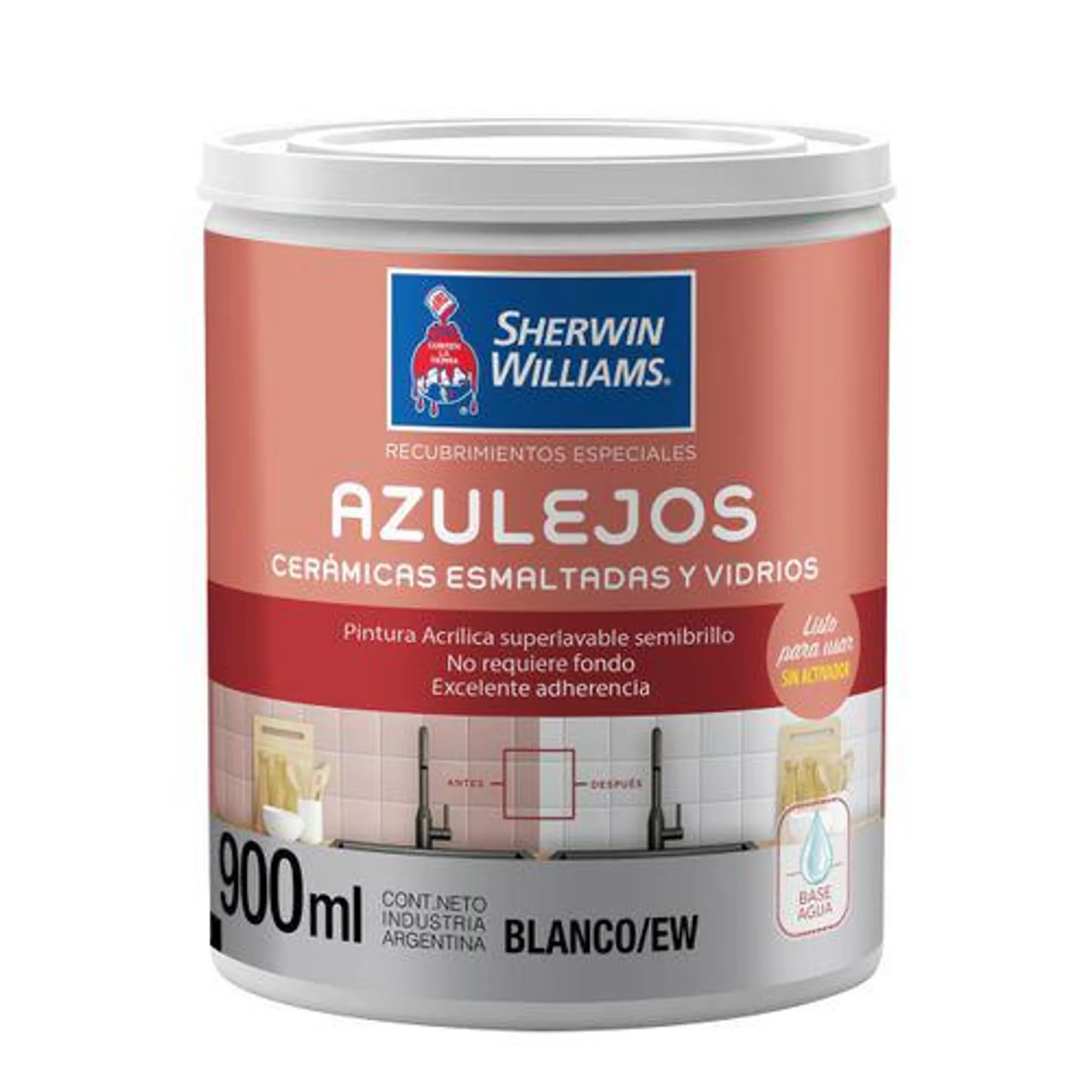 Esmalte Al Agua Azulejos 900 ml Blanco Semi Brillo