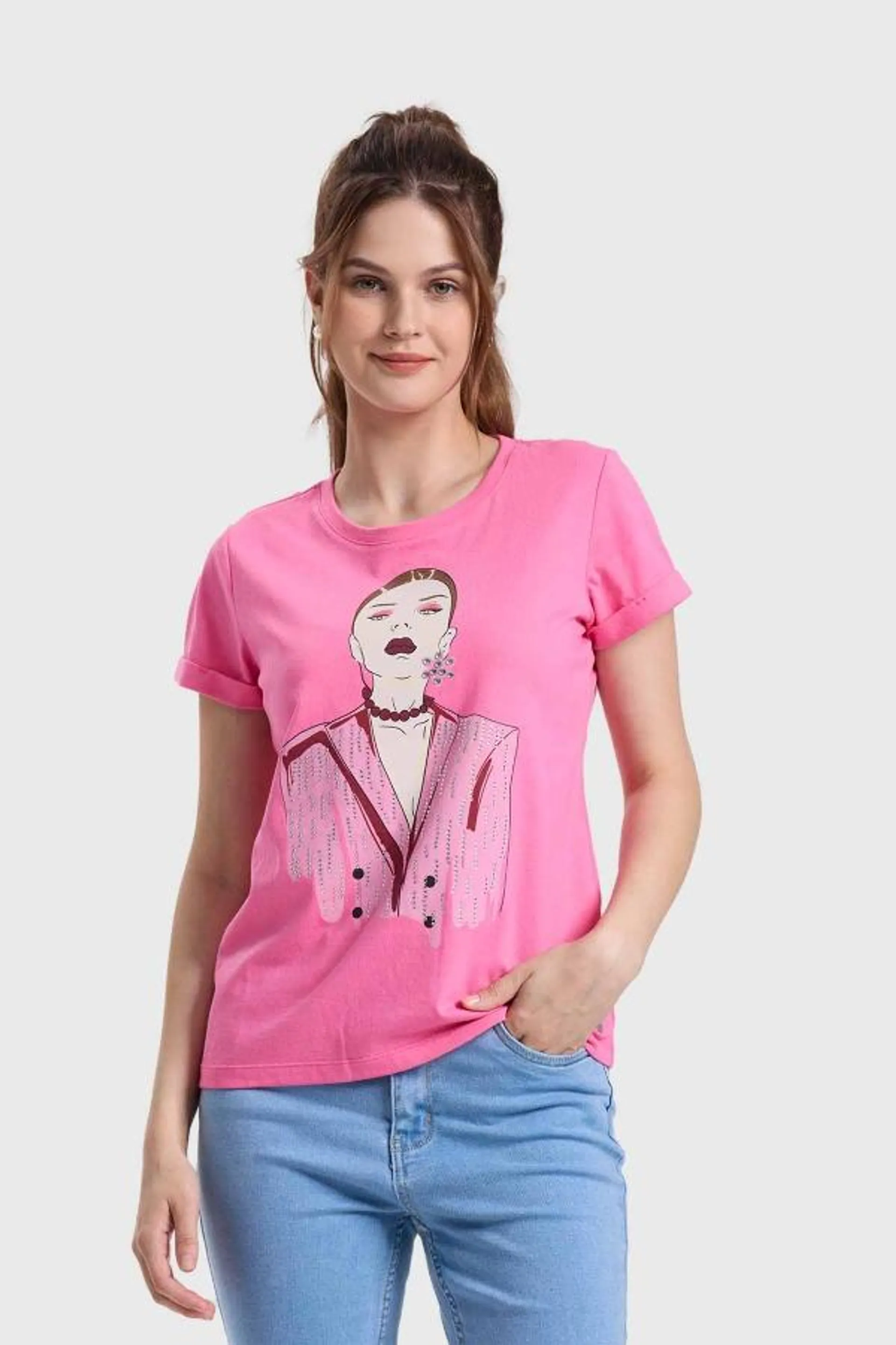 Polera mujer grÁfica roll up rosado