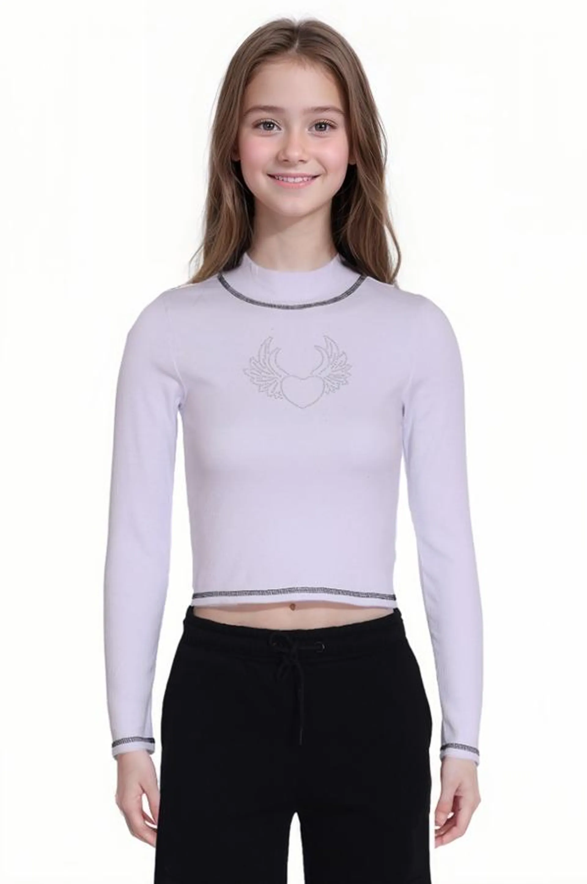 Polera niÑa rib strass blanco