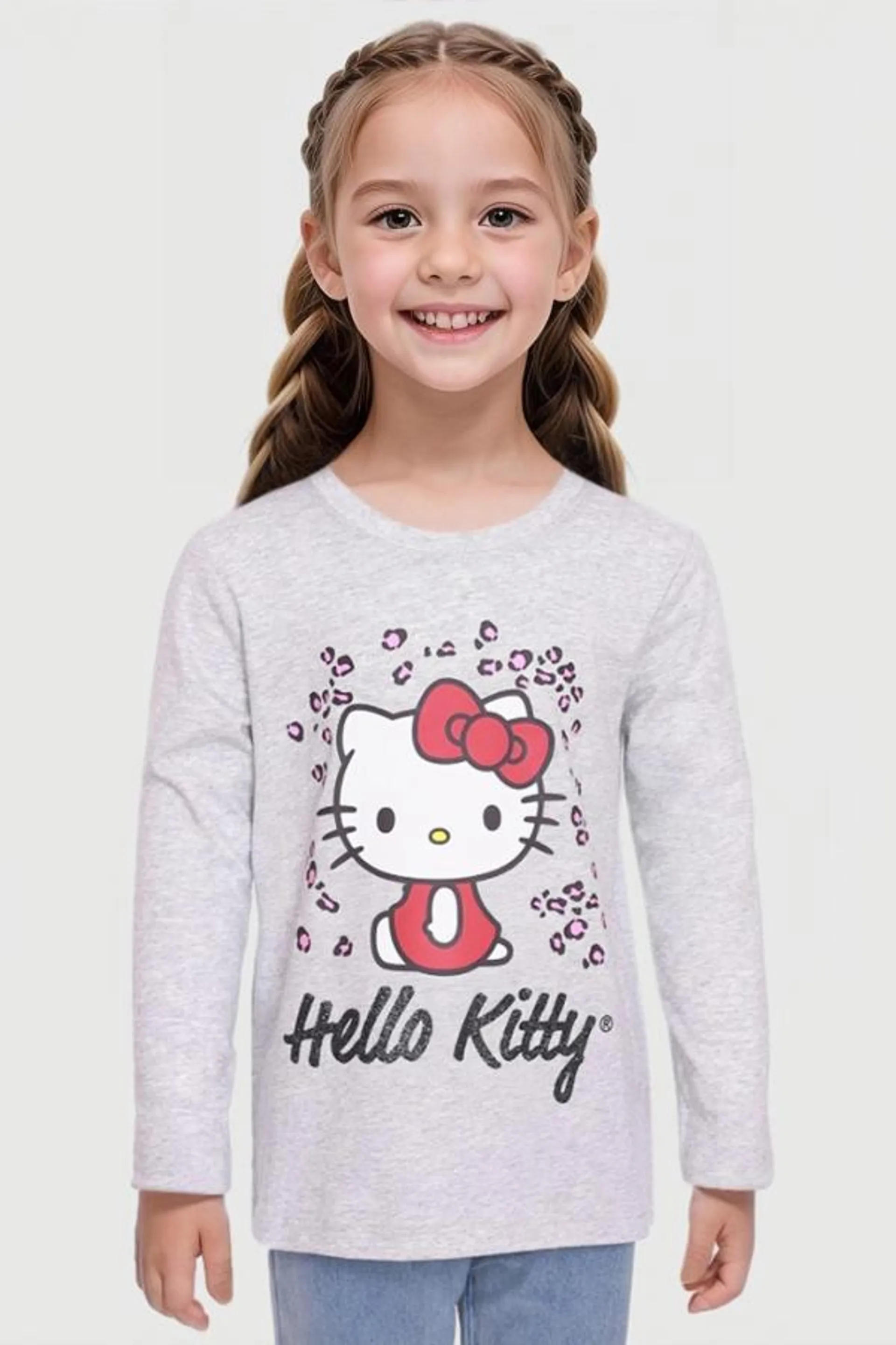 Polera niÑa hello kitty gris melange