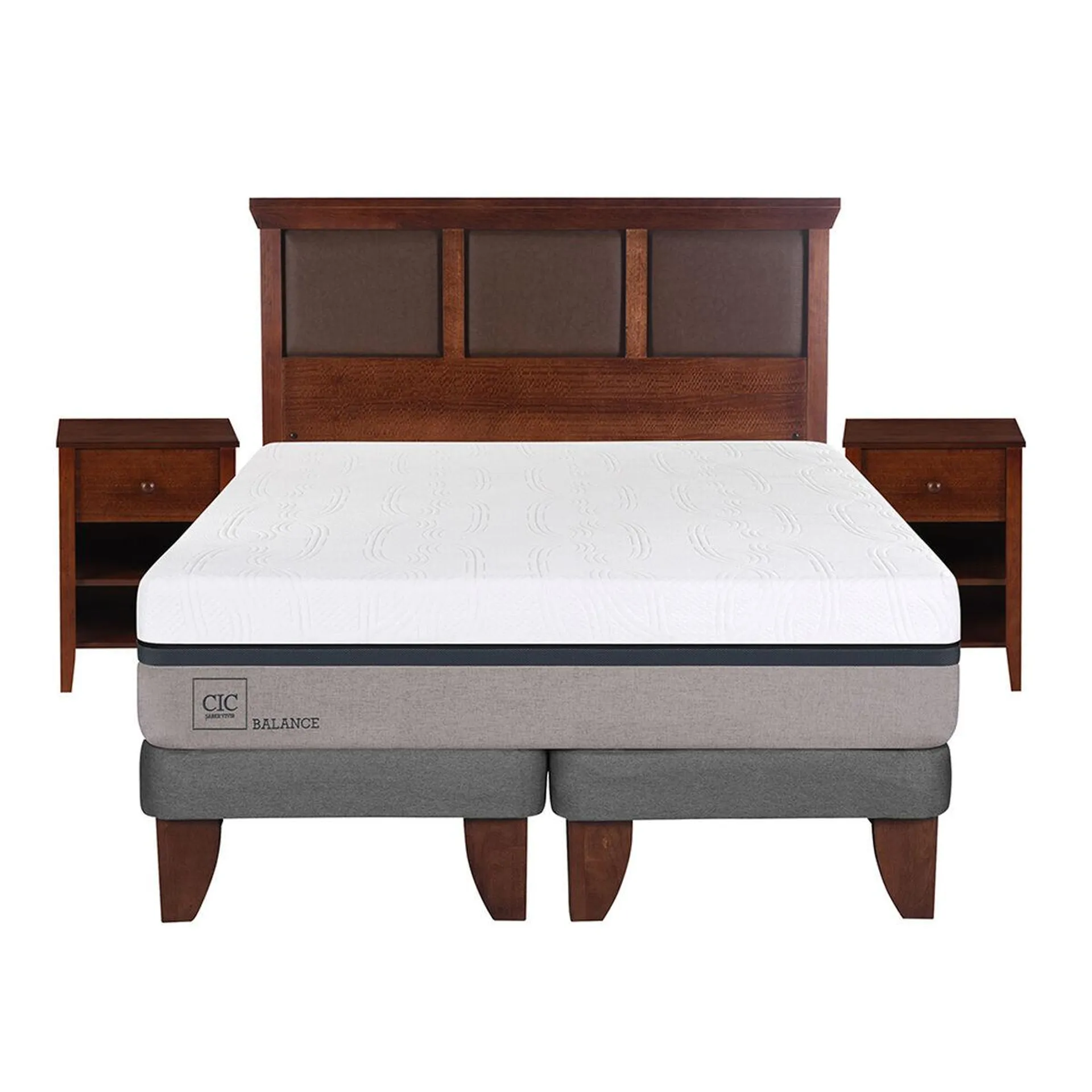 Cama Europea CIC Base Dividida King Balance + Respaldo + 2 Veladores New Torino