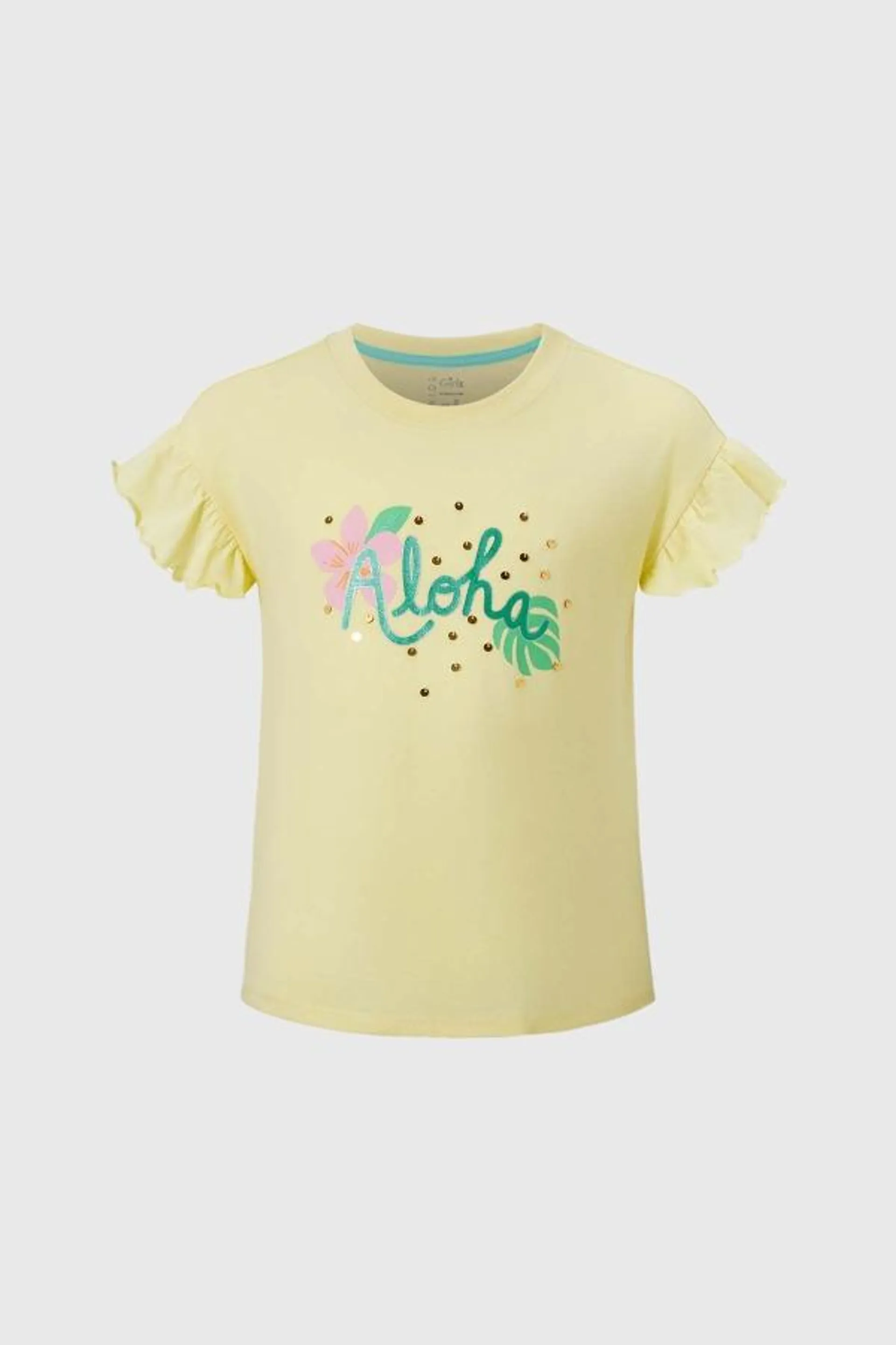 Polera niÑa con folia lentejuelas amarillo claro