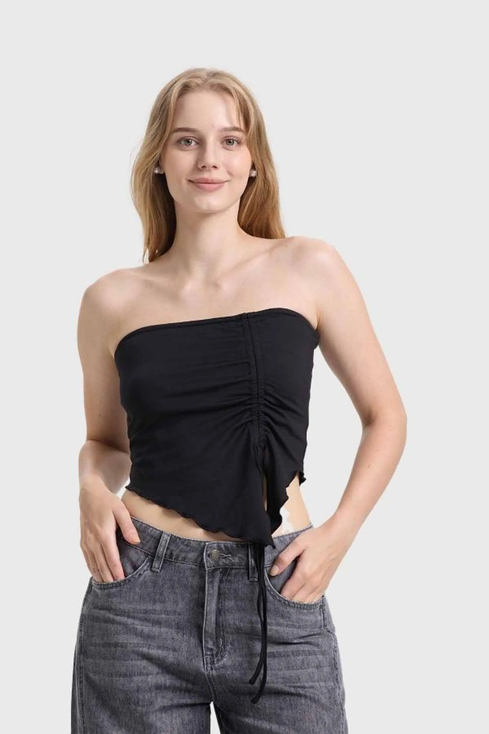 Polera mujer costado recogido negro