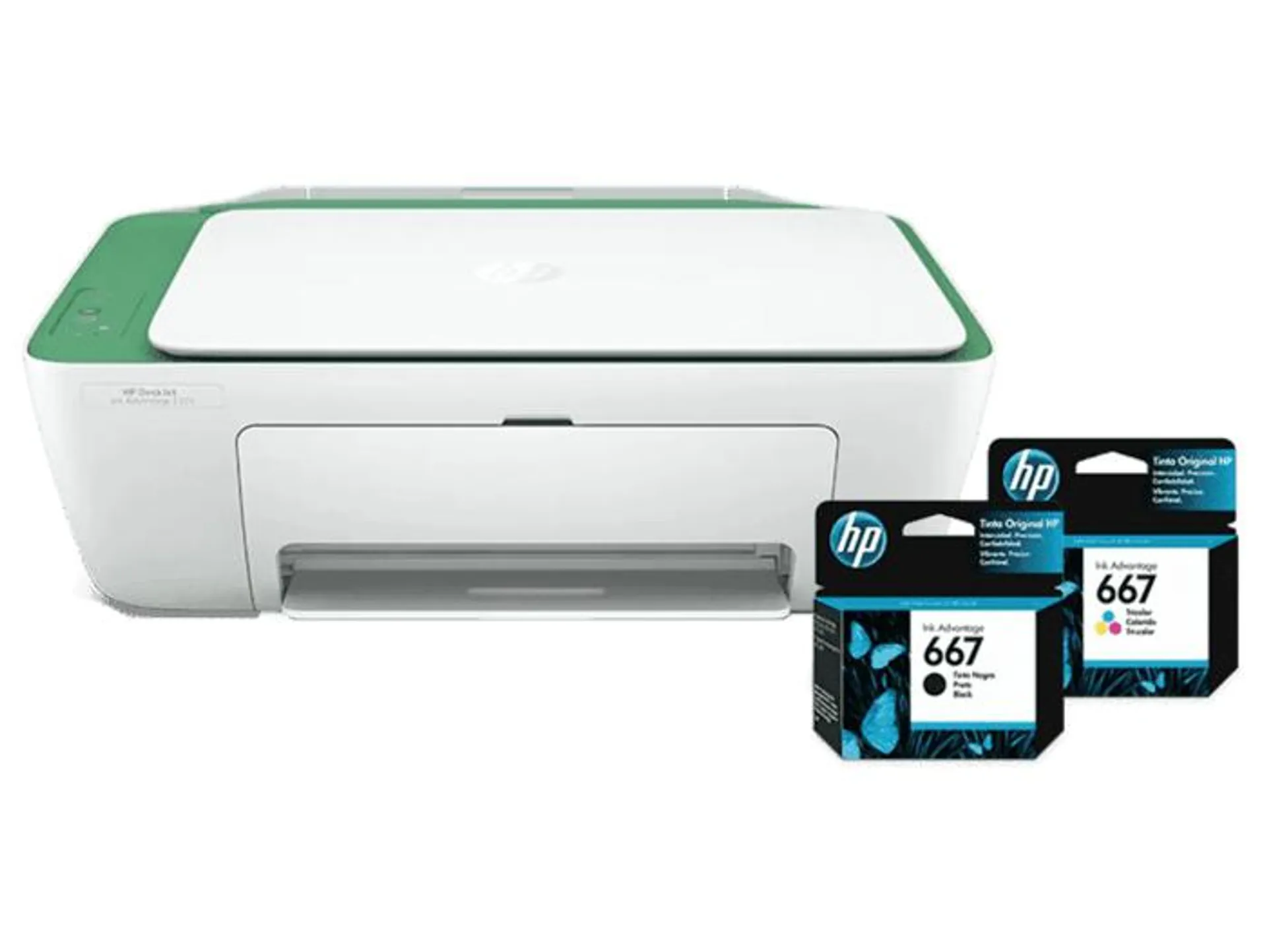Impresora HP DeskJet Ink Adv 2375 + Cartuchos de Tinta HP 667 Negro Original y Tricolor Original