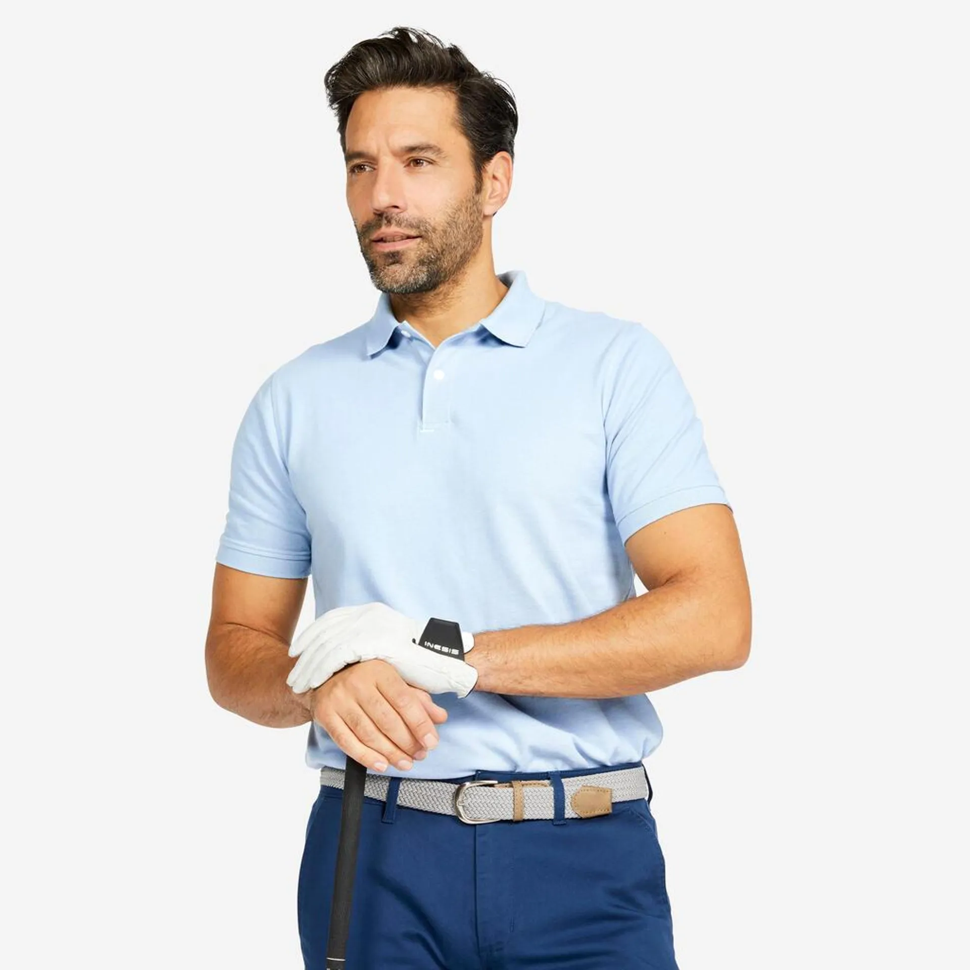 POLERA PIQUÉ GOLF HOMBRE MW500 ALGODÓN MANGA CORTA AZUL CIELO