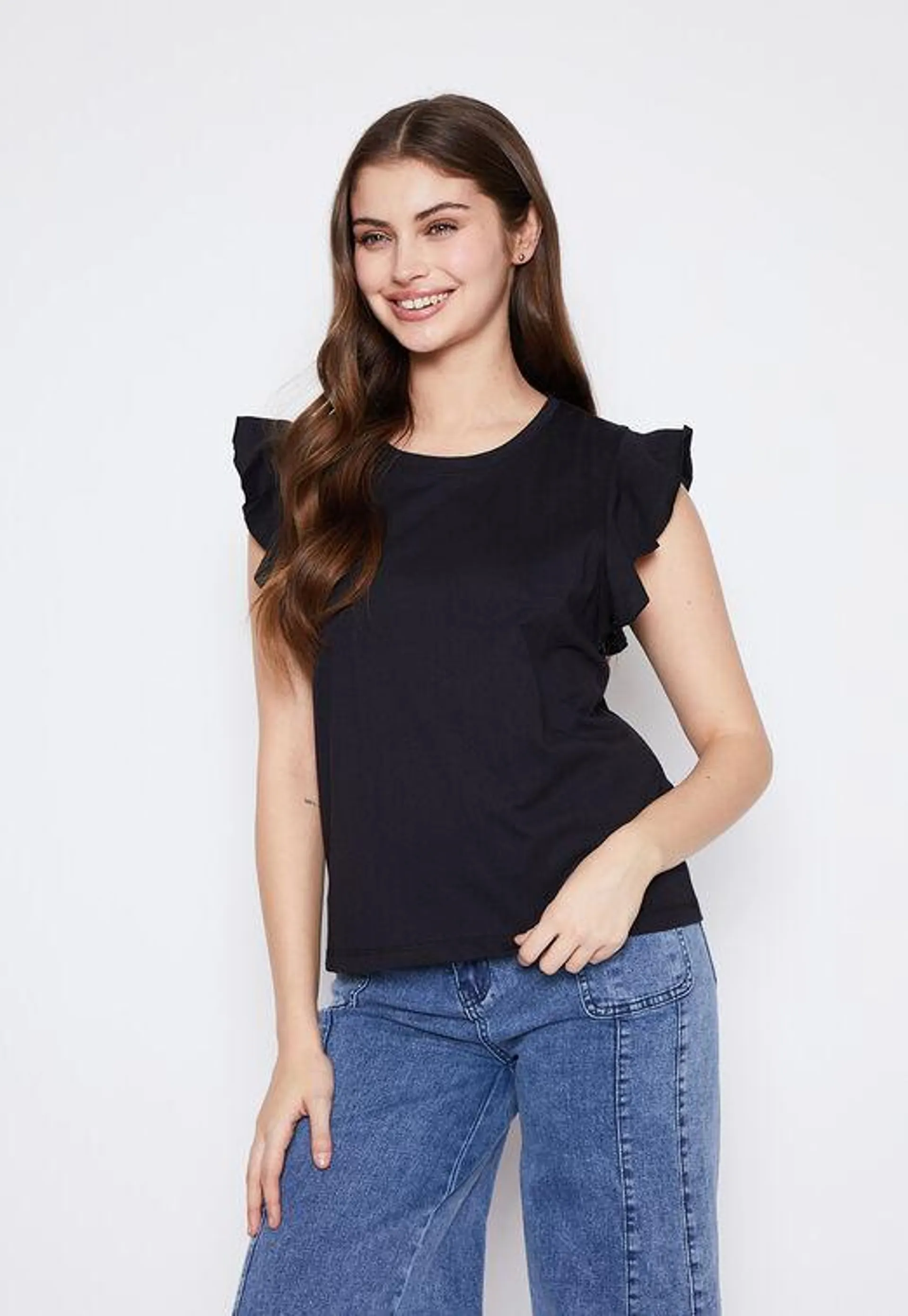 Polera Mujer Negro Vuelos Family Shop