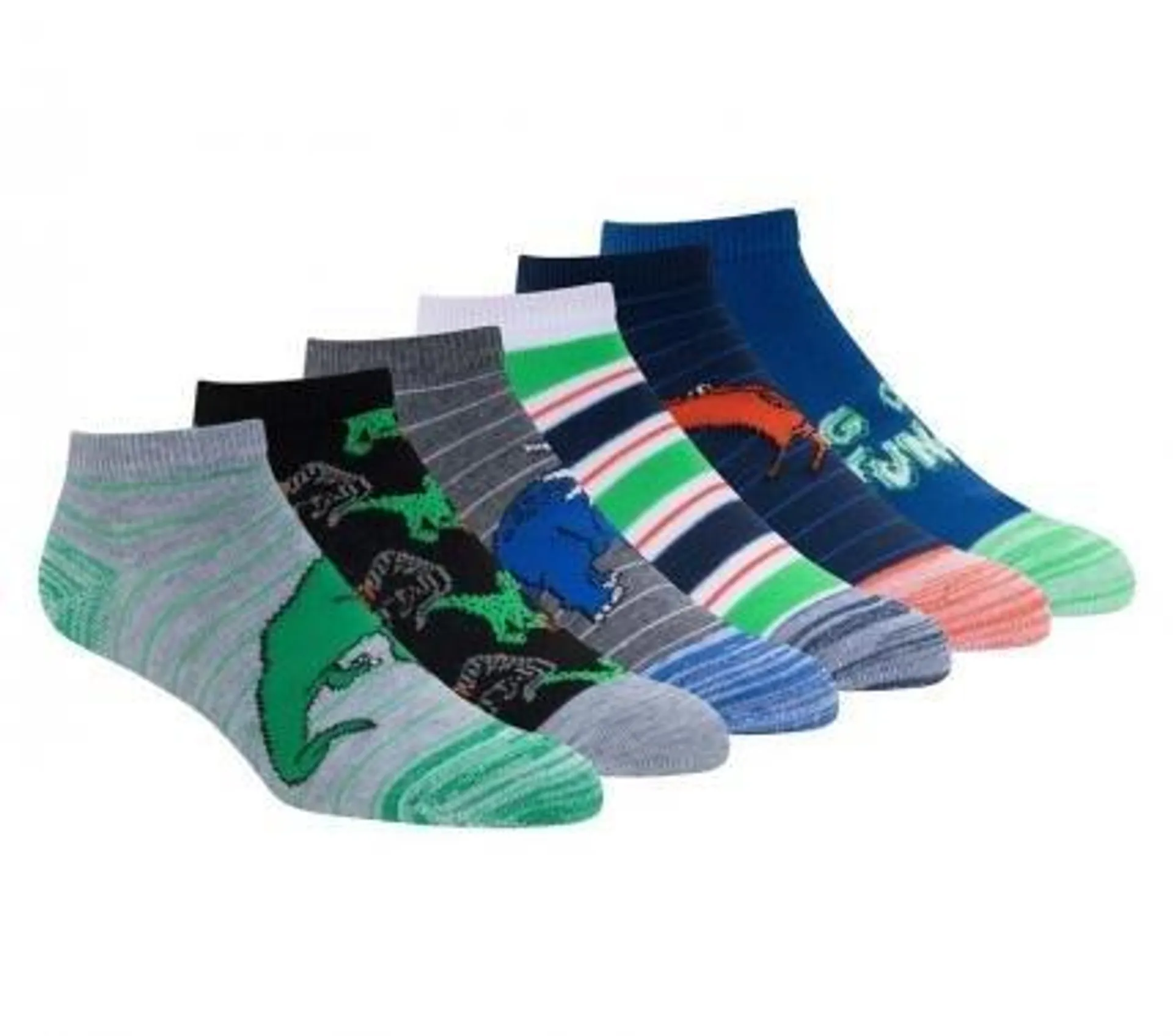 6 Pack Boys Socks - Dino Stripe