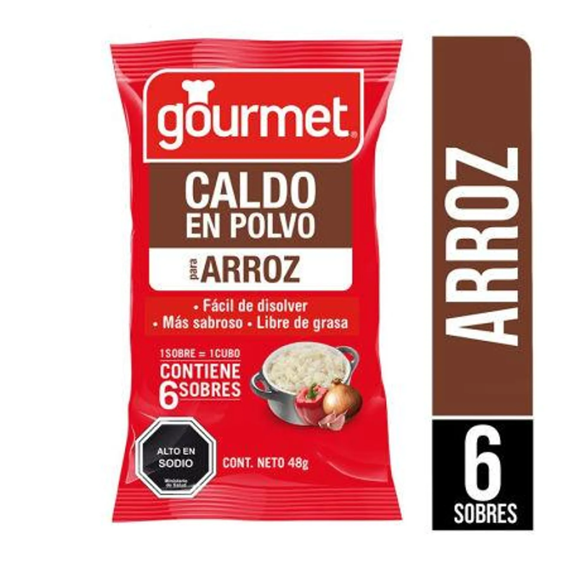 Gourmet - Sazonador en Polvo para Arroz 6 Sobres) Bolsa, 48 g