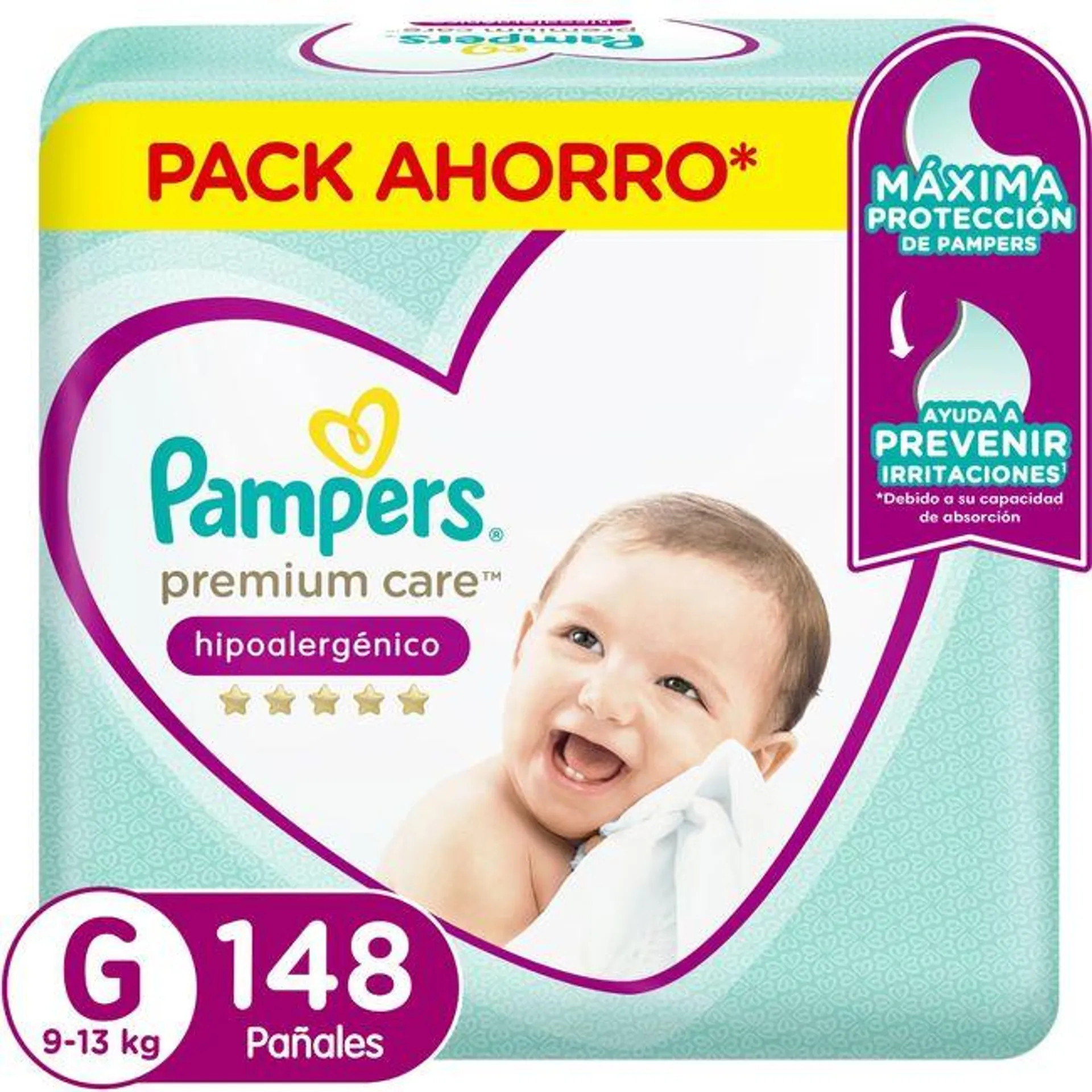 Pañales Pampers Premium Care Talla G 148 un.