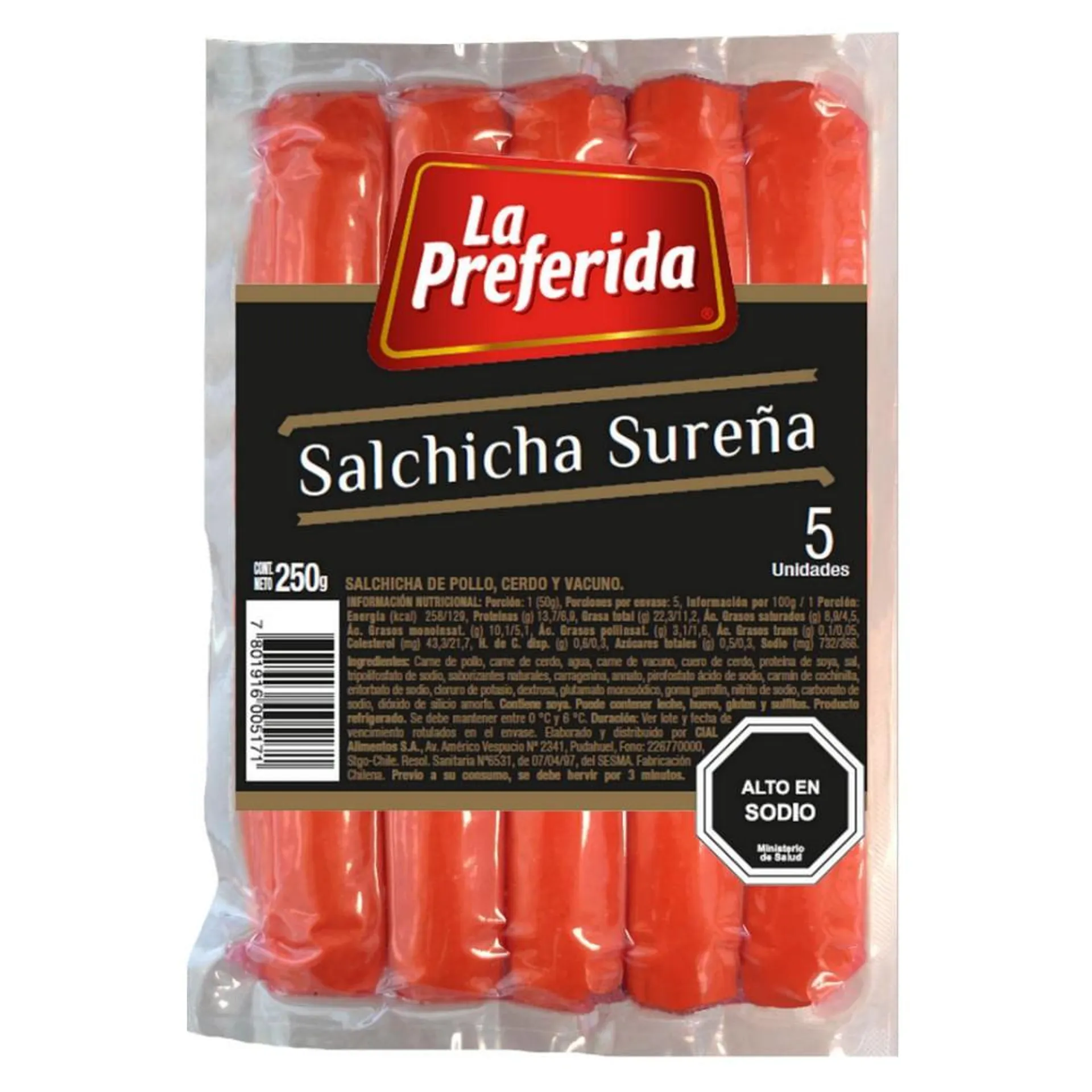 Salchicha sureña La Preferida 5 un 250 g