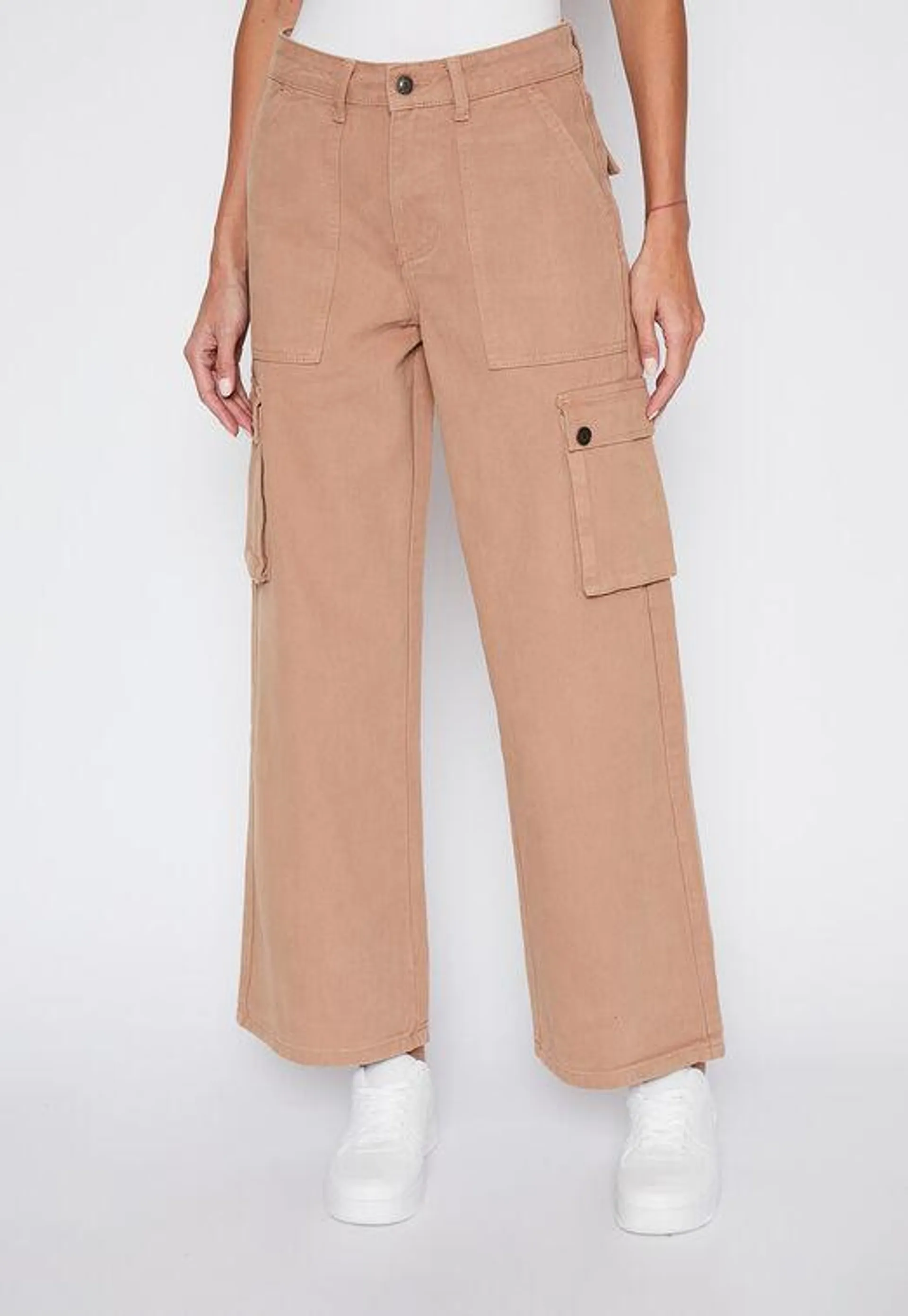 Pantalon Mujer Beige Cargo Wide Leg Family Shop