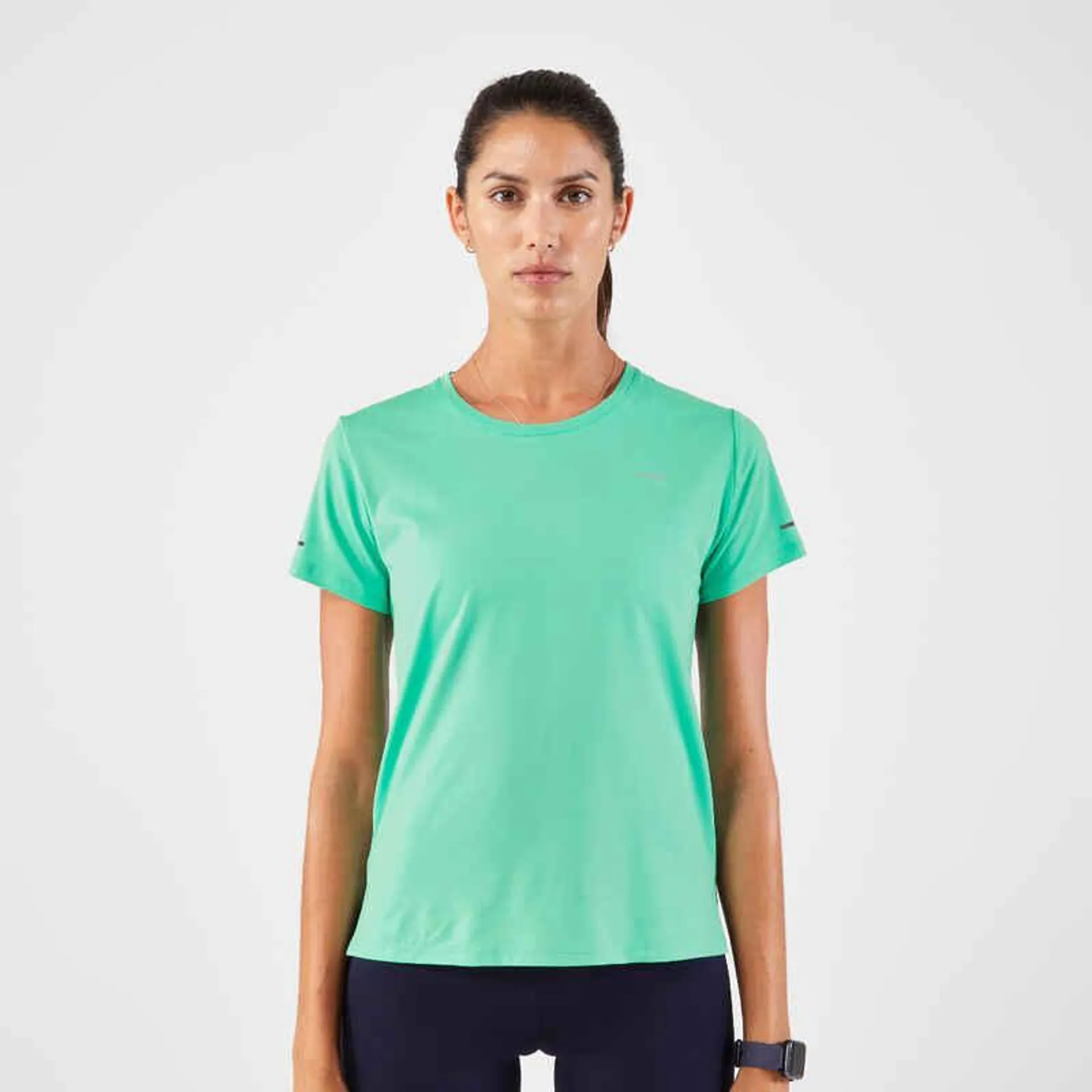 POLERA RUNNING TRANSPIRABLE MUJER - KIPRUN RUN 500 DRY VERDE