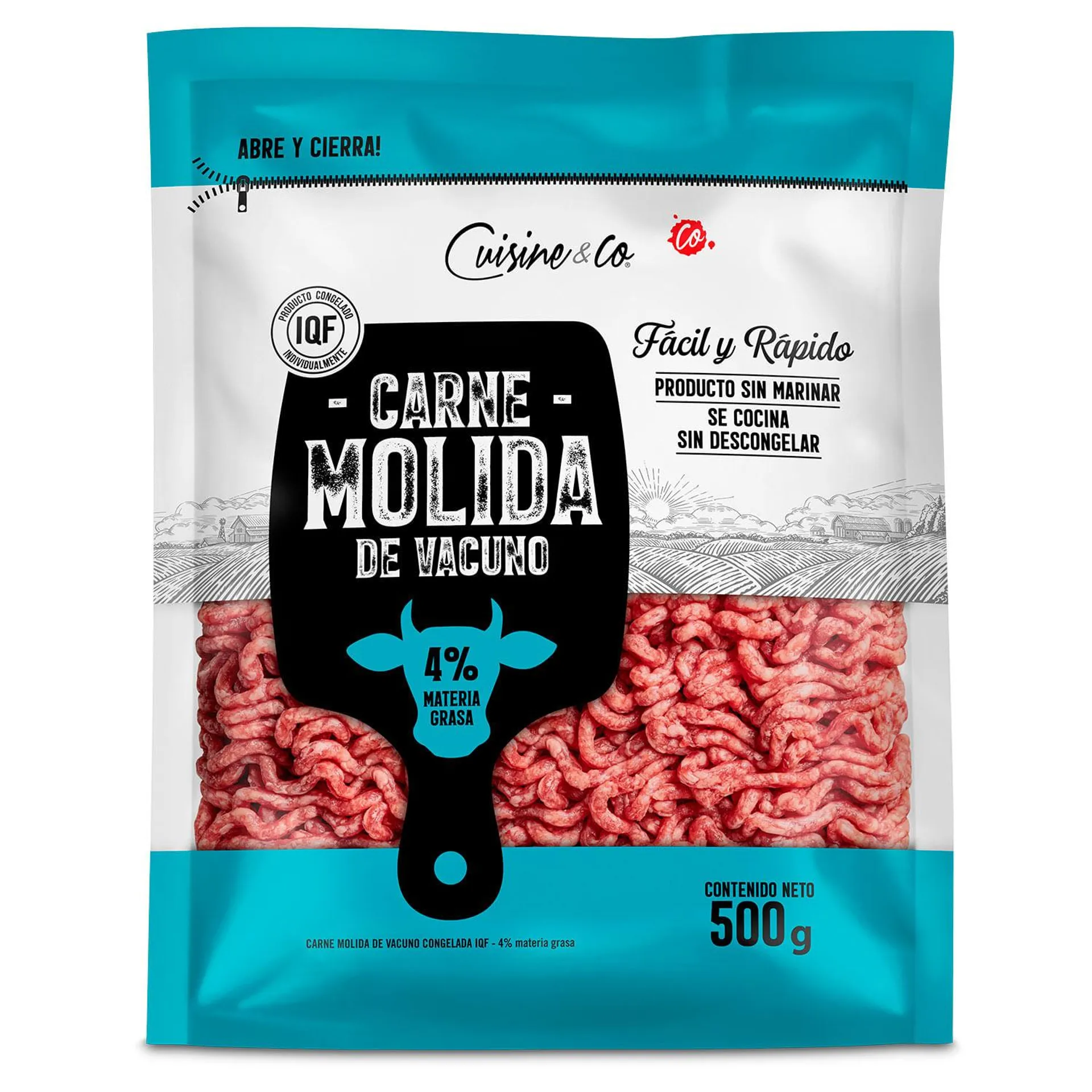 Carne Molida Vacuno 4% Grasa Congelada 500 g