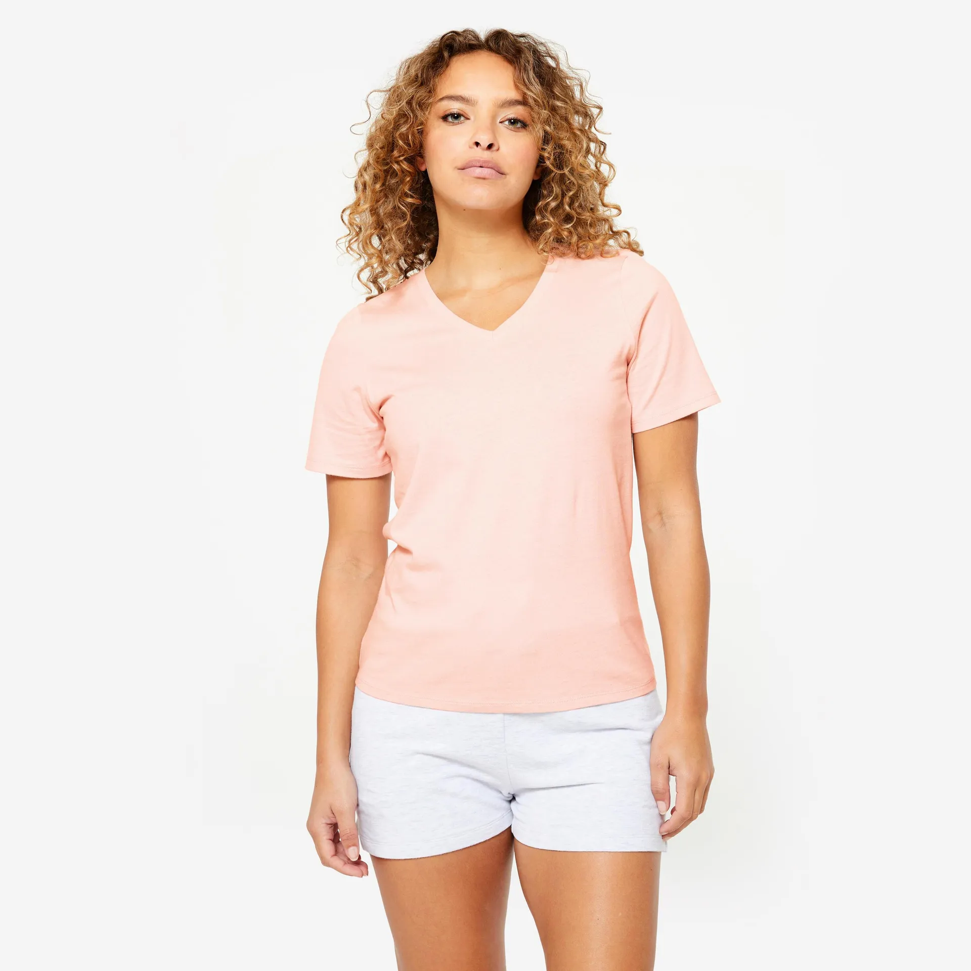 POLERA FITNESS MUJER ROSA PERLA CUELLO V