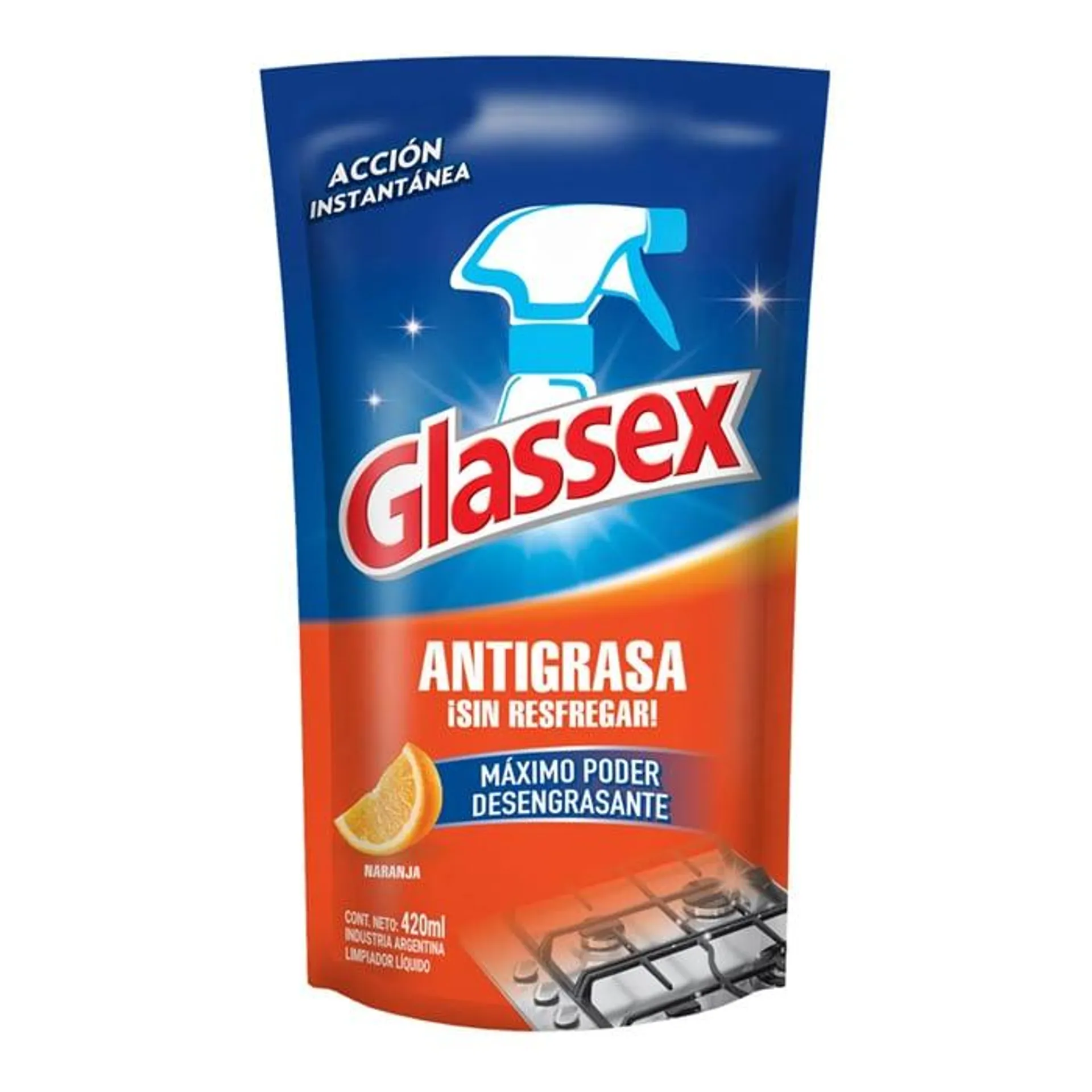 Glassex Antigrasa Naranja Doypack 420 ml