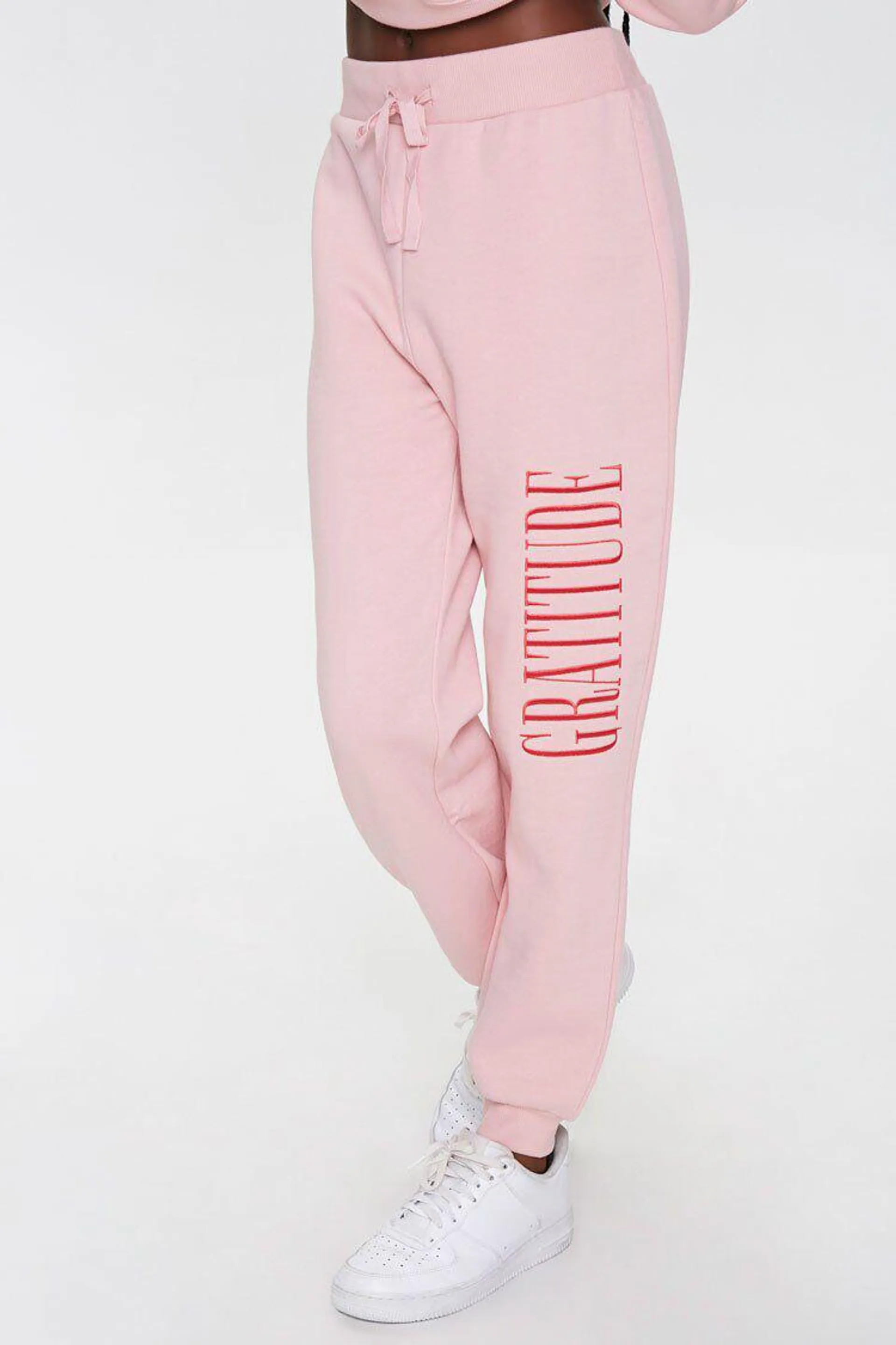 Embroidered Gratitude Sweatpants - Pink/Pink